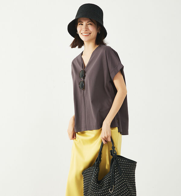 abahouse mavie「シルケットダブルVネックフレンチプルオーバー」|Tシャツ・カットソー|