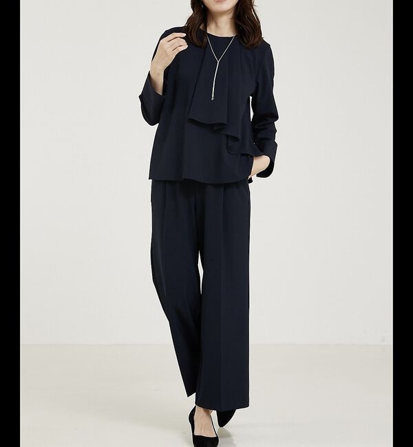 abahouse mavie「【エニデイカセット/上下２点セット】タックフレアーセットアップ/通勤/セミオケ」|スーツ|ダークネイビー