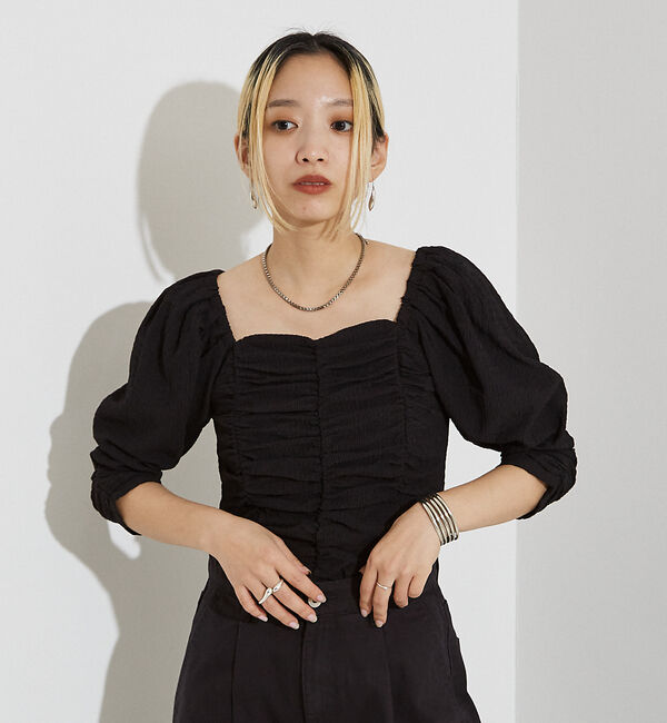 NOMINE「シャーリング ボリュームスリーブ2WAYプルオーバー」|Tシャツ・カットソー|