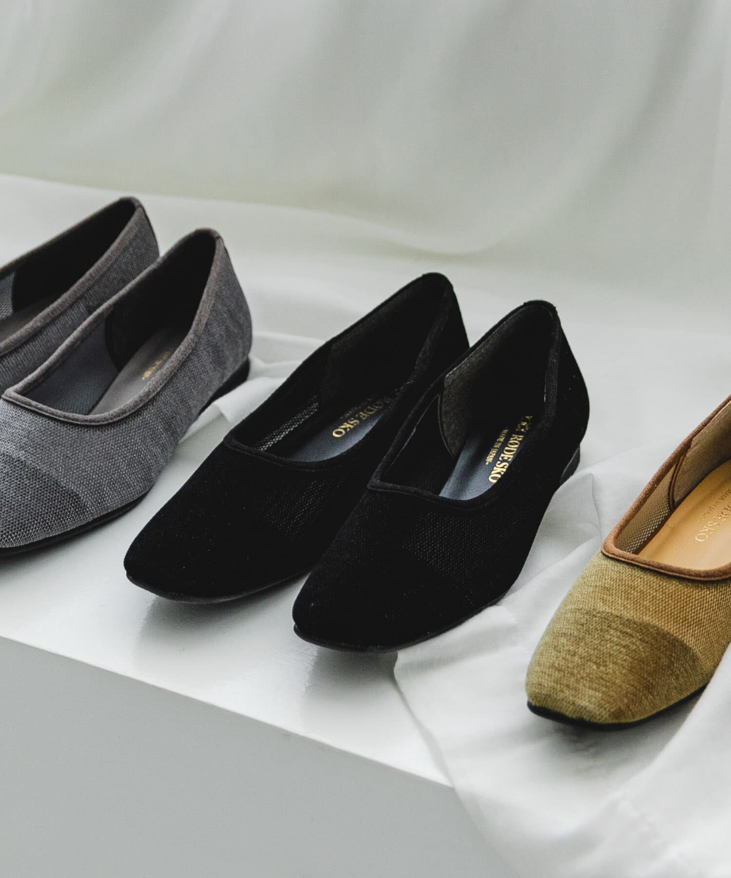 RODE SKO「『MADE IN JAPAN』スクエアベロアメッシュフラット」|バレエシューズ|