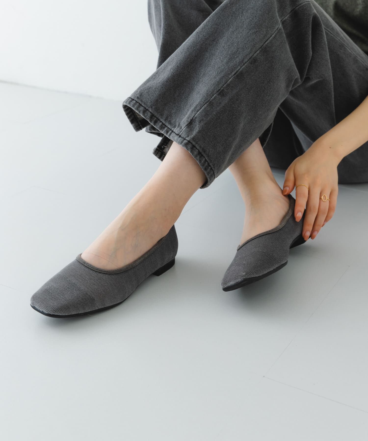 RODE SKO「『MADE IN JAPAN』スクエアベロアメッシュフラット」|バレエシューズ|