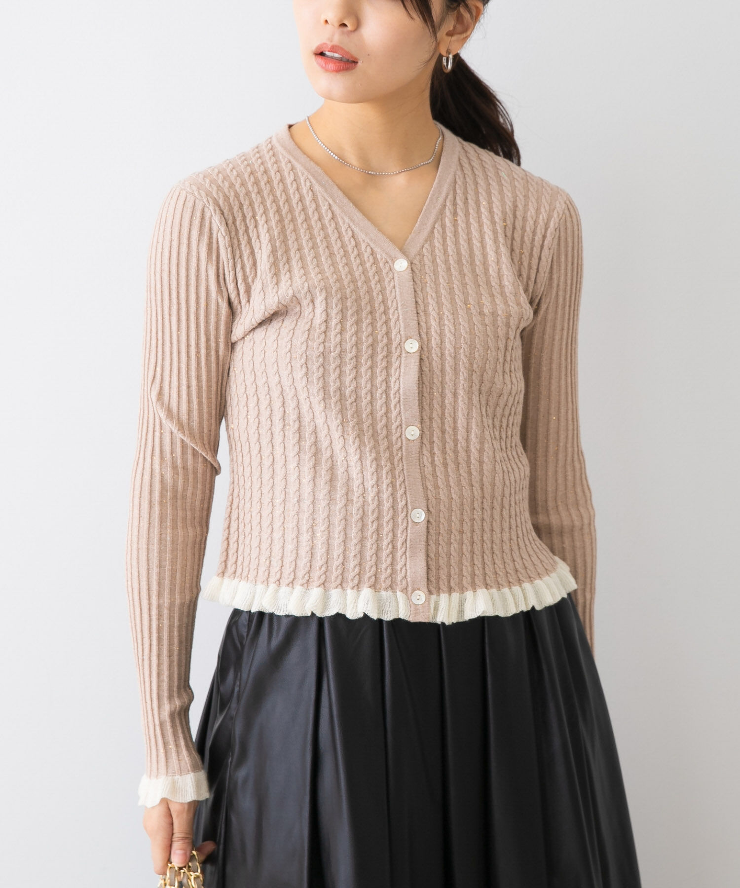 URBAN RESEARCH ROSSO「F by ROSSO　スパンコールフリルリブカーディガン」|カーディガン|