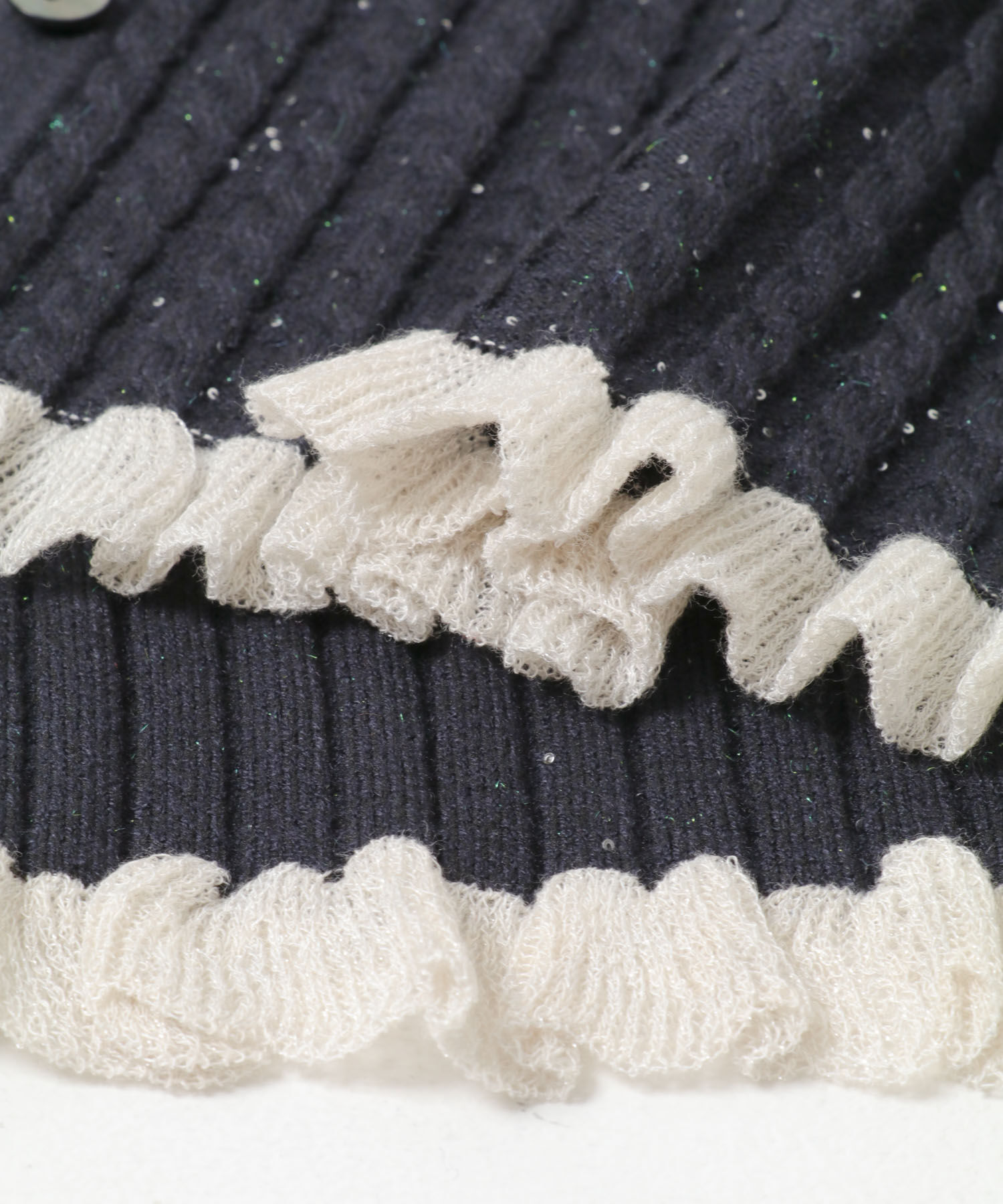 URBAN RESEARCH ROSSO「F by ROSSO　スパンコールフリルリブカーディガン」|カーディガン|