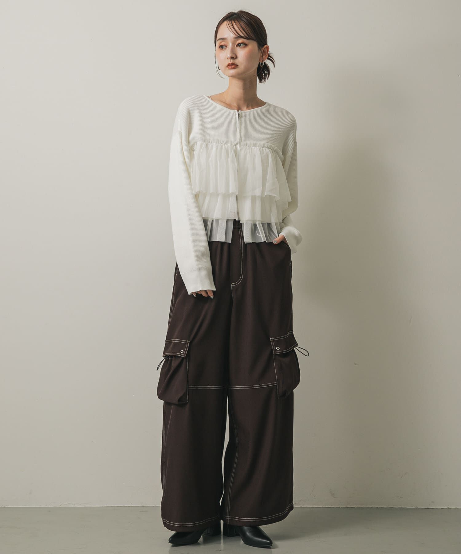 SENSE OF PLACE by URBAN RESEARCH「『洗濯可』ダブルジップフリルニットカーディガン」|ニット・セーター|