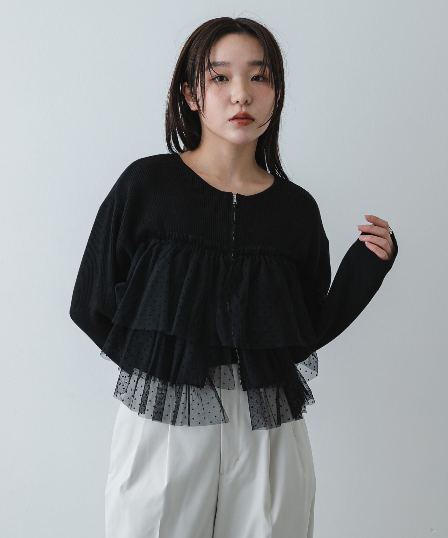 SENSE OF PLACE by URBAN RESEARCH「『洗濯可』ダブルジップフリルニットカーディガン」|ニット・セーター|