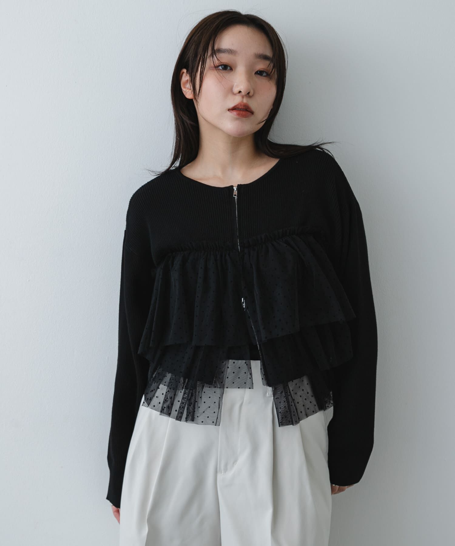 SENSE OF PLACE by URBAN RESEARCH「『洗濯可』ダブルジップフリルニットカーディガン」|ニット・セーター|