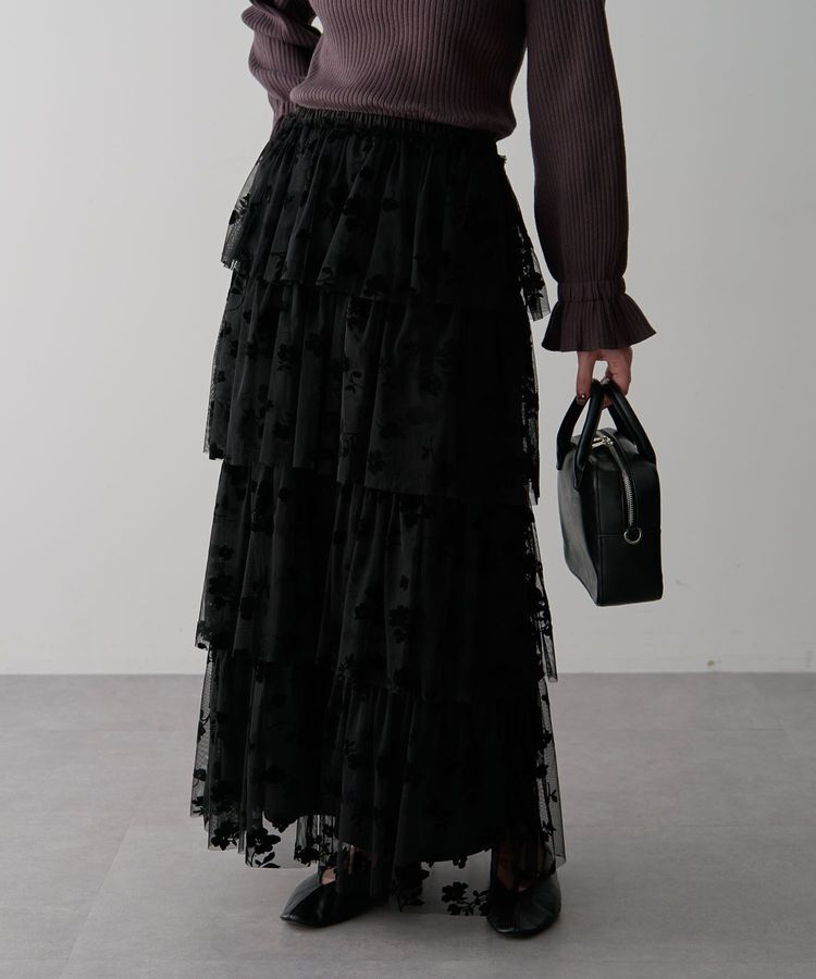 Green Parks「・ELENCARE DUE フロッキーptチュールスカート」|スカート|Black