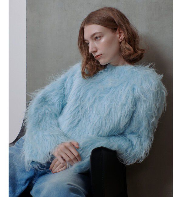 allureville「ミンクファーボトルネックプルオーバー」|ニット・セーター|ライトブルー