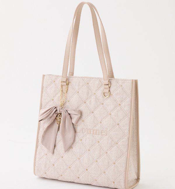  「【LouLoumei】キルティングビジューリボンチャームキャリーオントート」|ショルダー・メッセンジャー|