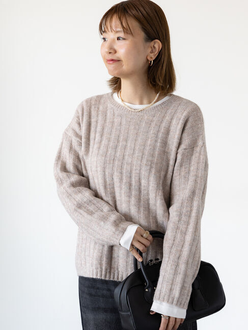 Lugnoncure「ふわふわワイドリブニット」|ニット・セーター|ベージュ