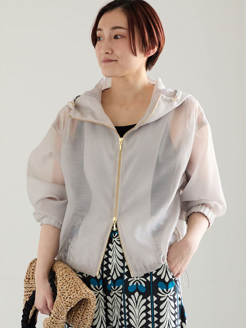 Te chichi「ショートシアーフーディーブルゾン」|ブルゾン・スタジャン|グレー