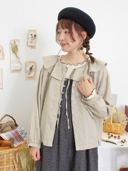 Samansa Mos2「【Slow linen】柄アソートフリルブラウス」|シャツ・ブラウス|