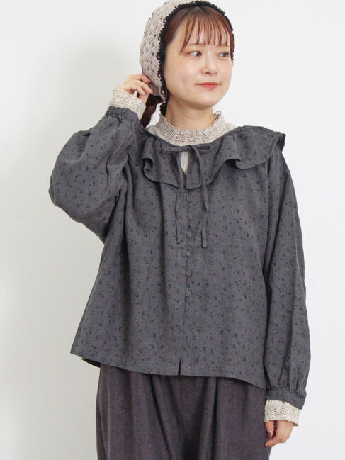Samansa Mos2「【Slow linen】柄アソートフリルブラウス」|シャツ・ブラウス|