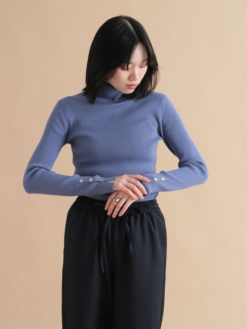 sm2rhythm「袖ボタンリブニットプルオーバー」|ニット・セーター|ブルー