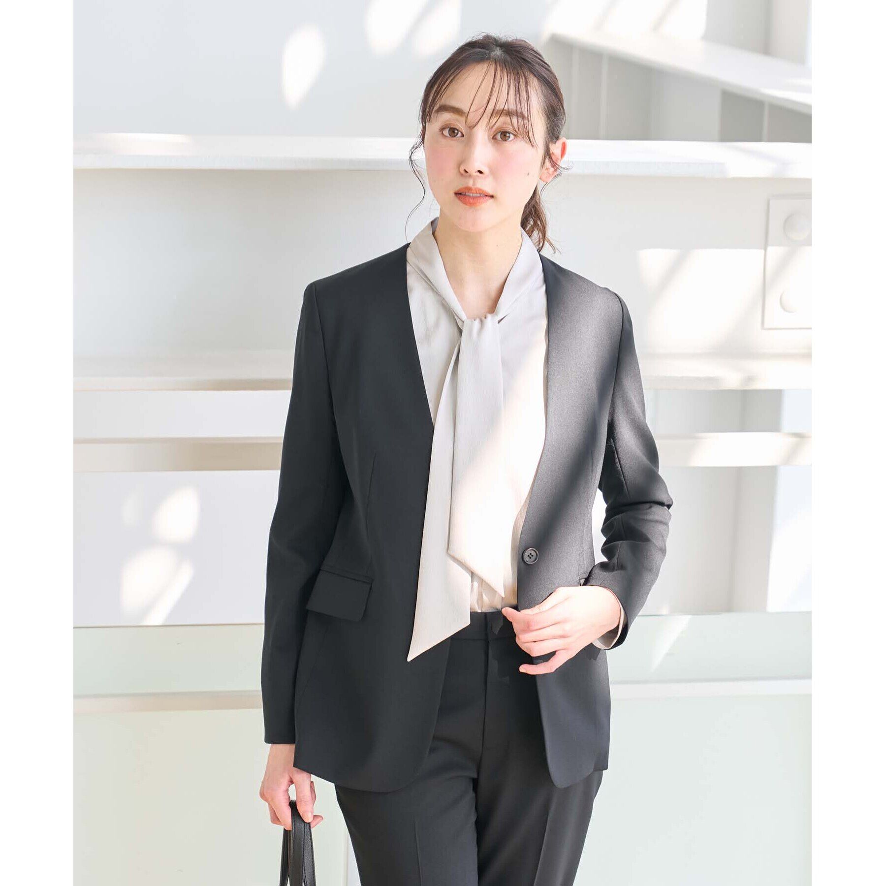 UNTITLED「【軽くて快適！】ウール混 ストレッチノーカラージャケット」|ノーカラージャケット|