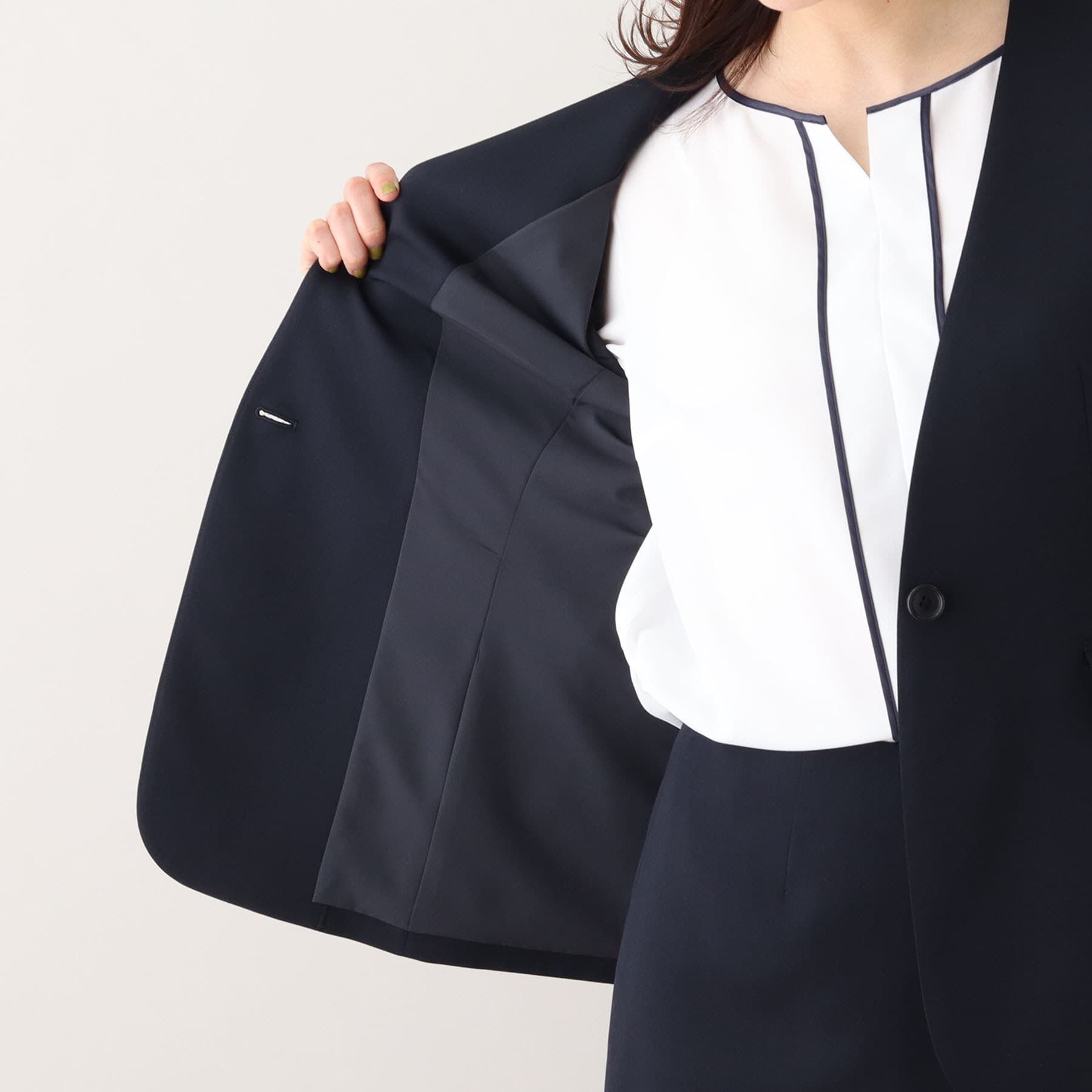 UNTITLED「【軽くて快適！】ウール混 ストレッチノーカラージャケット」|ノーカラージャケット|