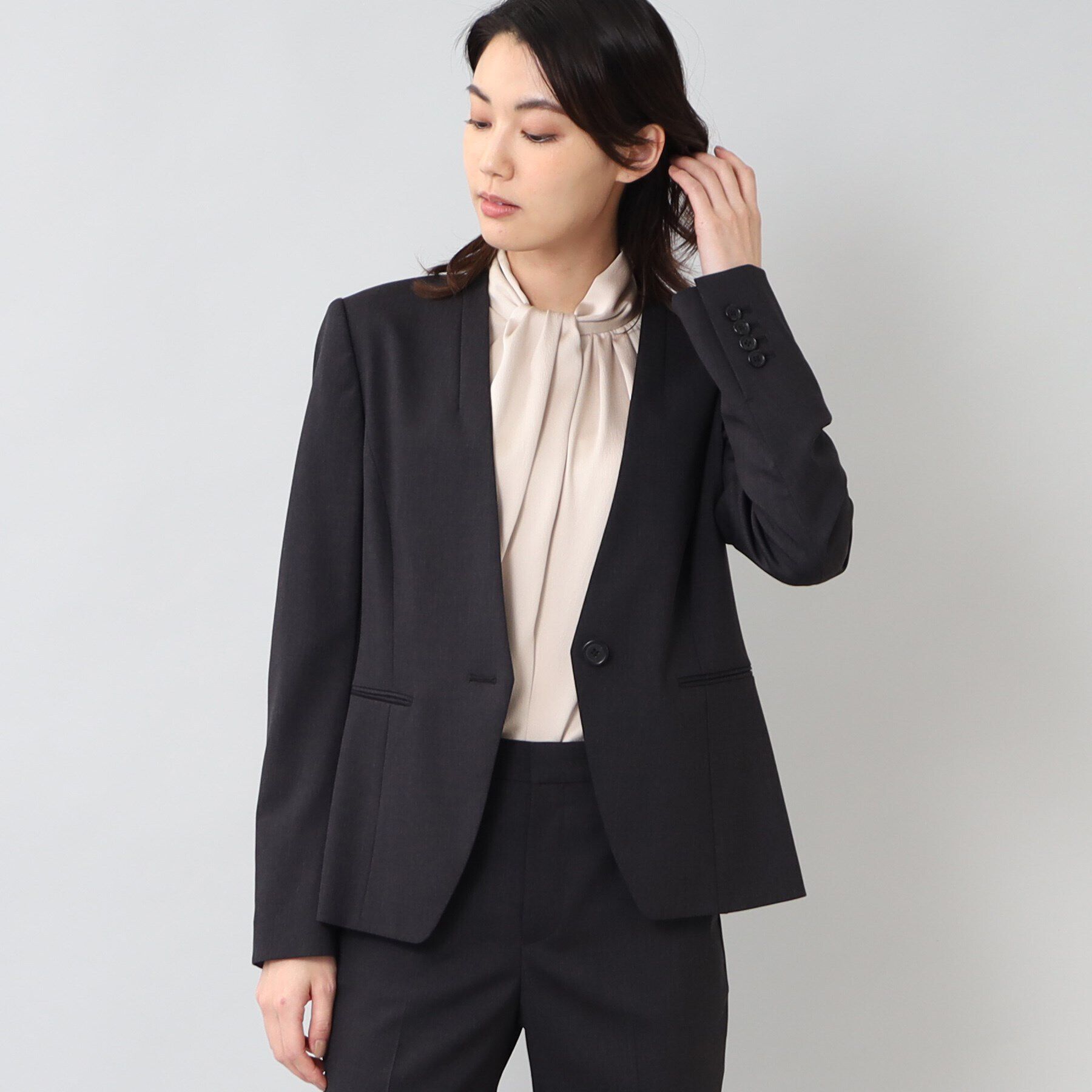 UNTITLED「ファインウーステッド カラーレスジャケット」|ノーカラージャケット|ディープグレー(01