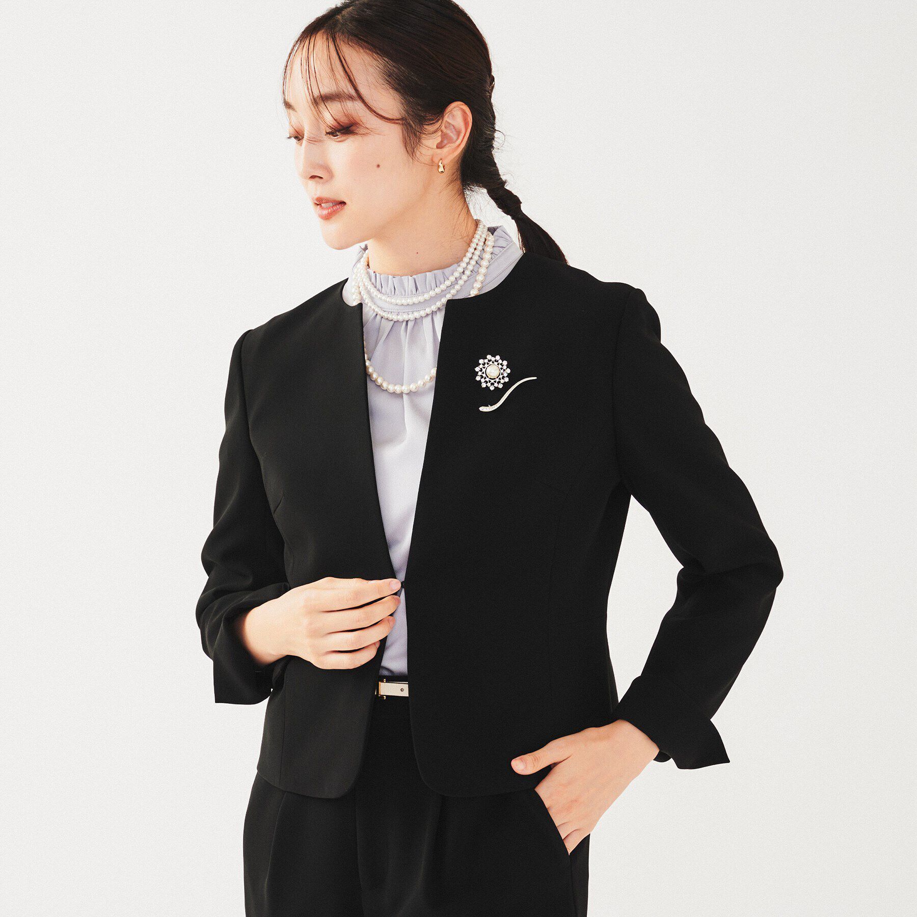 UNTITLED「【通勤スーツ】ノーカラージャケット」|ノーカラージャケット|ブラック(019)