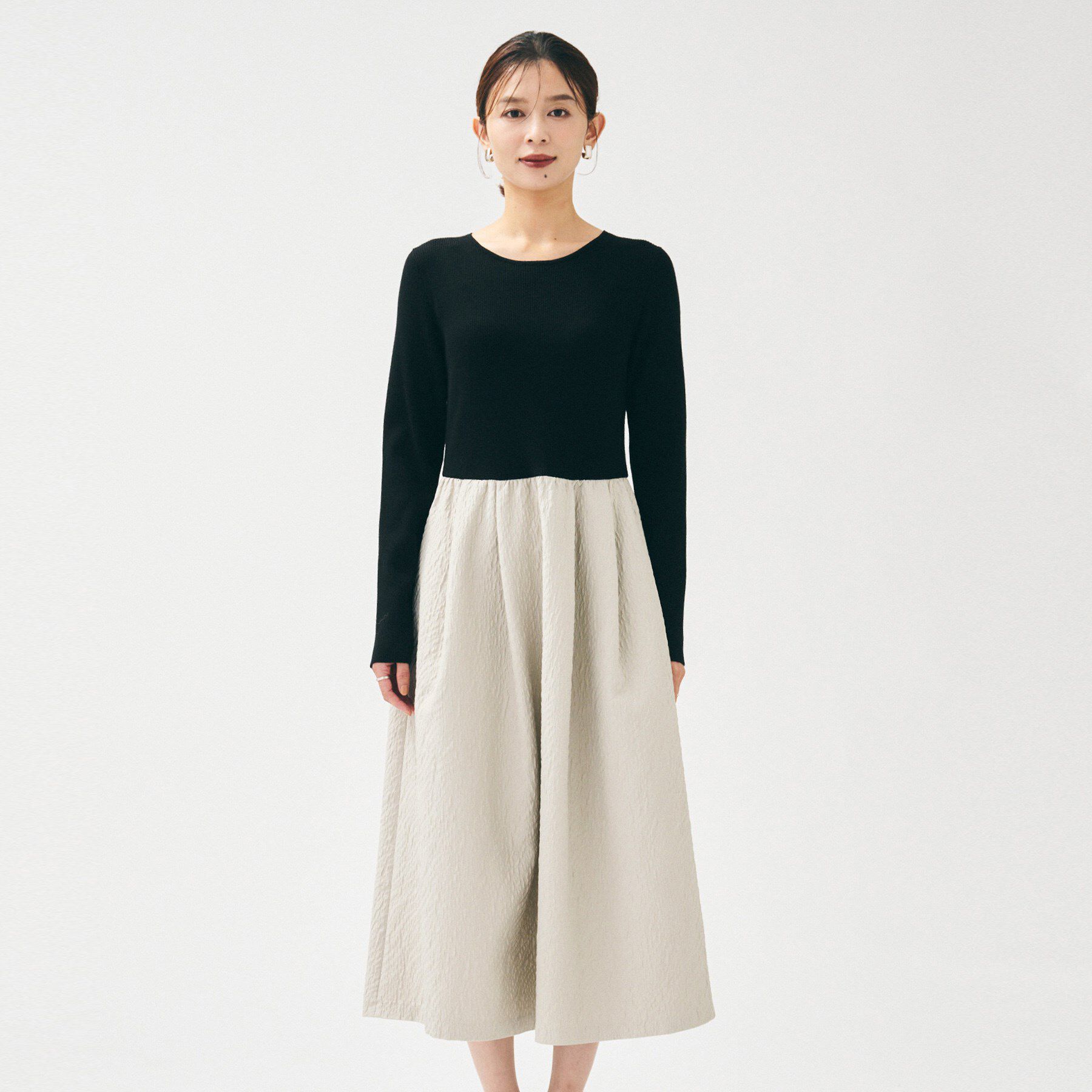 UNTITLED「【大人フェミニン/トレンド】ニット&times;ジャカード ドッキングワンピース」|ワンピース|