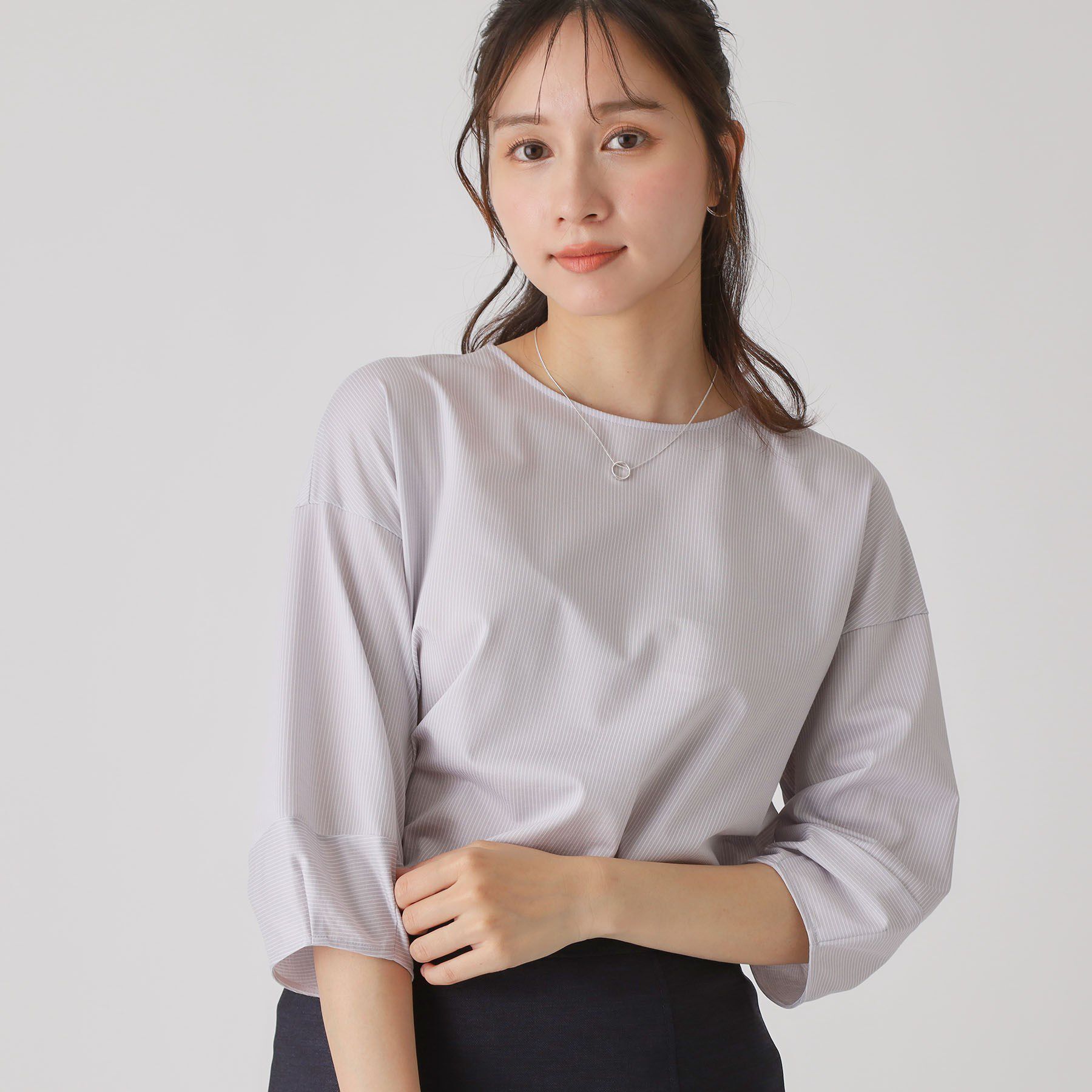 COUP DE CHANCE「【洗える／日本製／】ストライプ柄ジャージのトップス」|Tシャツ・カットソー|