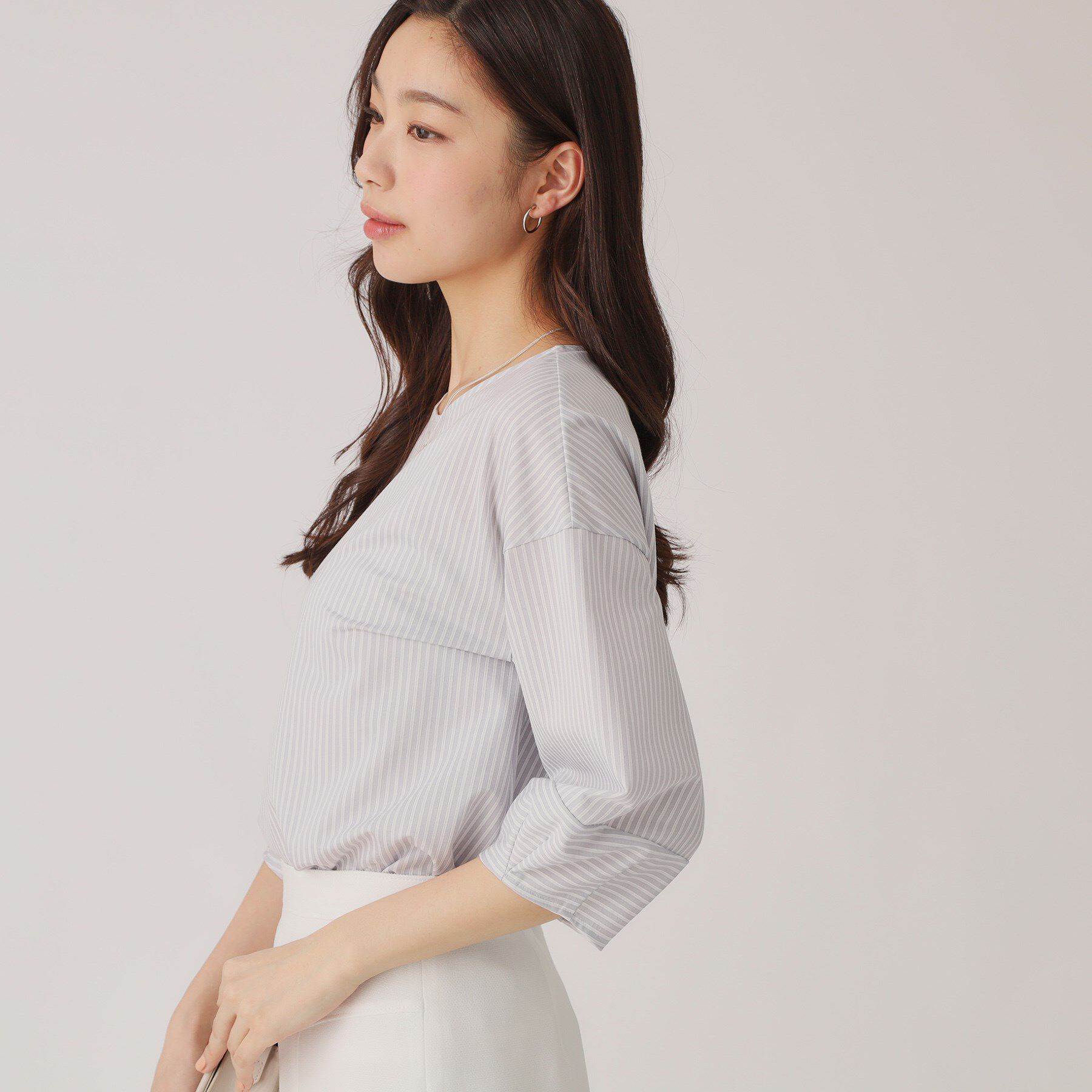 COUP DE CHANCE「【洗える／日本製／】ストライプ柄ジャージのトップス」|Tシャツ・カットソー|