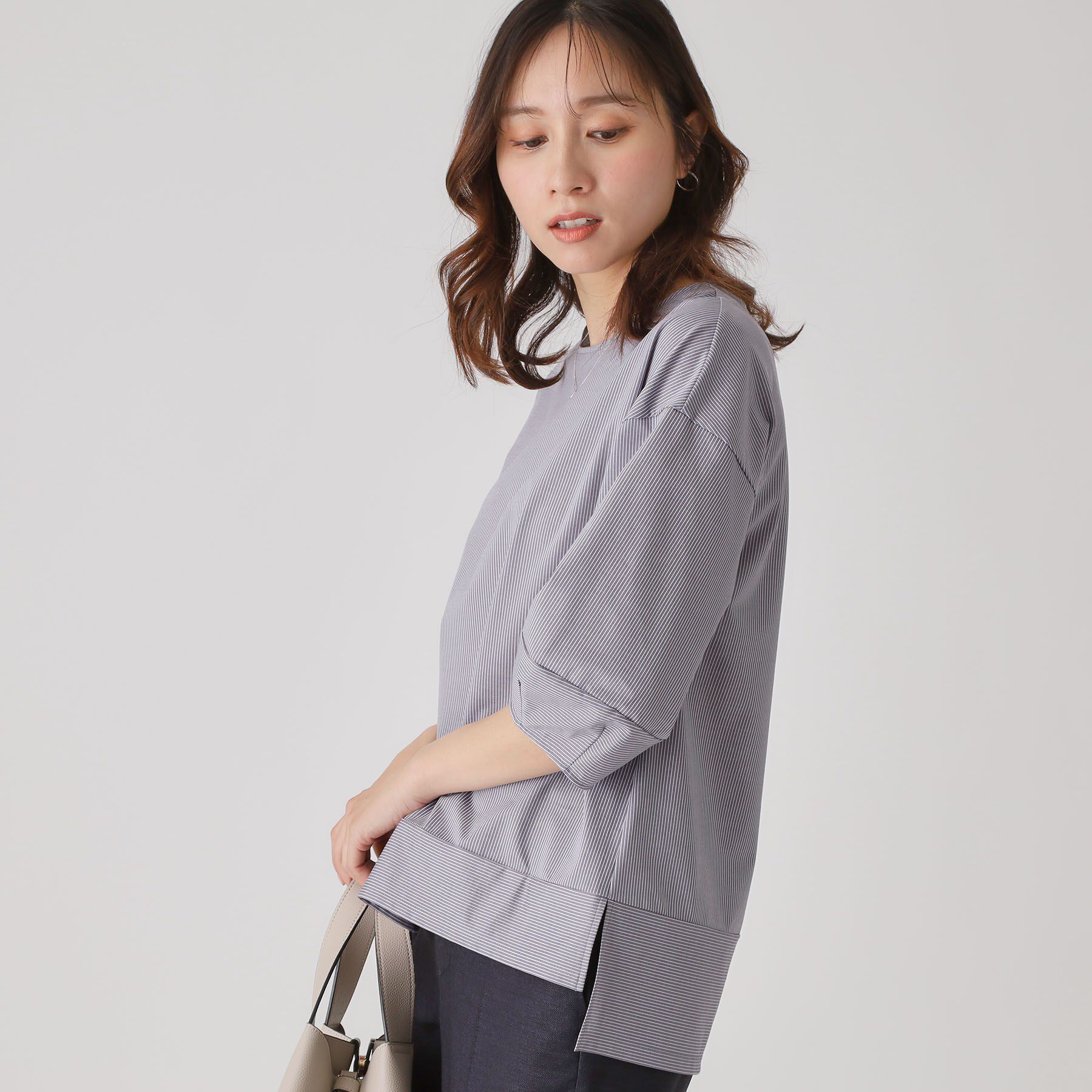 COUP DE CHANCE「【洗える／日本製／】ストライプ柄ジャージのトップス」|Tシャツ・カットソー|