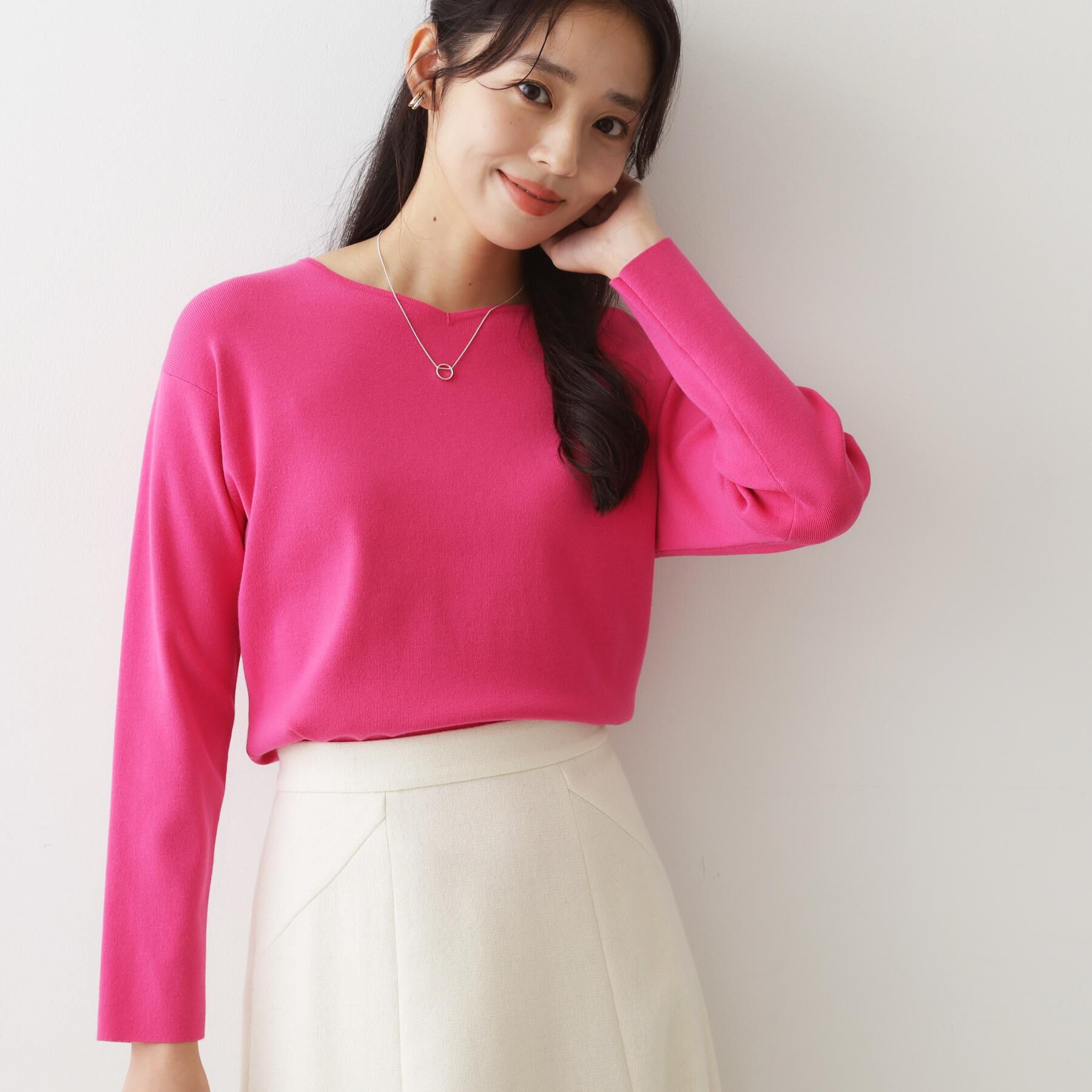 COUP DE CHANCE「【手洗い可】ハートネックのニットトップス」|ニット・セーター|ピンク(073)