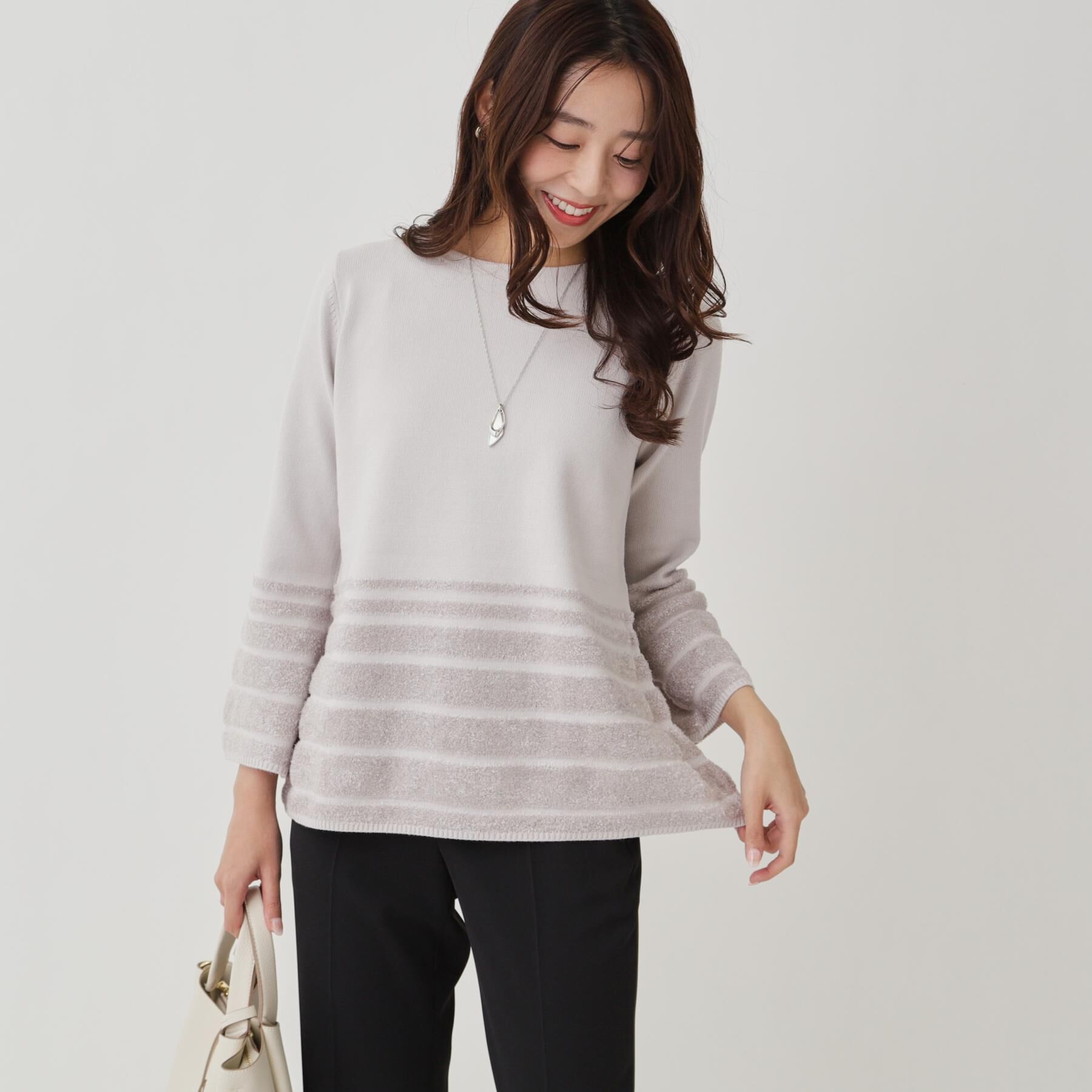 COUP DE CHANCE「【手洗い可】ラメフェザーデザイン ニットトップス」|ニット・セーター|ライトグレー(011