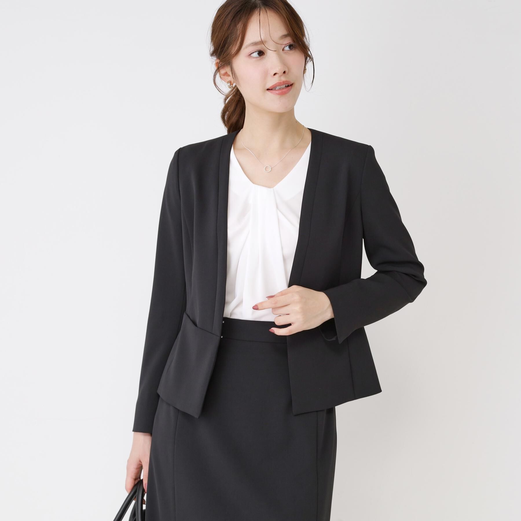 COUP DE CHANCE「【手洗い可／日本製／伸縮性／スーツ可】カラーレスジャケット」|ノーカラージャケット|