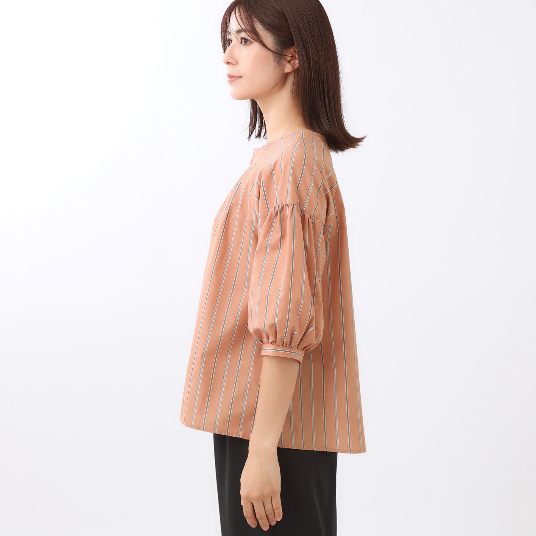 Reflect「【E‐QUALITY／体型カバー／ゆったり着られる◎】ストライプ&times;パフスリーブのブラウス」|シャツ・ブラウス|