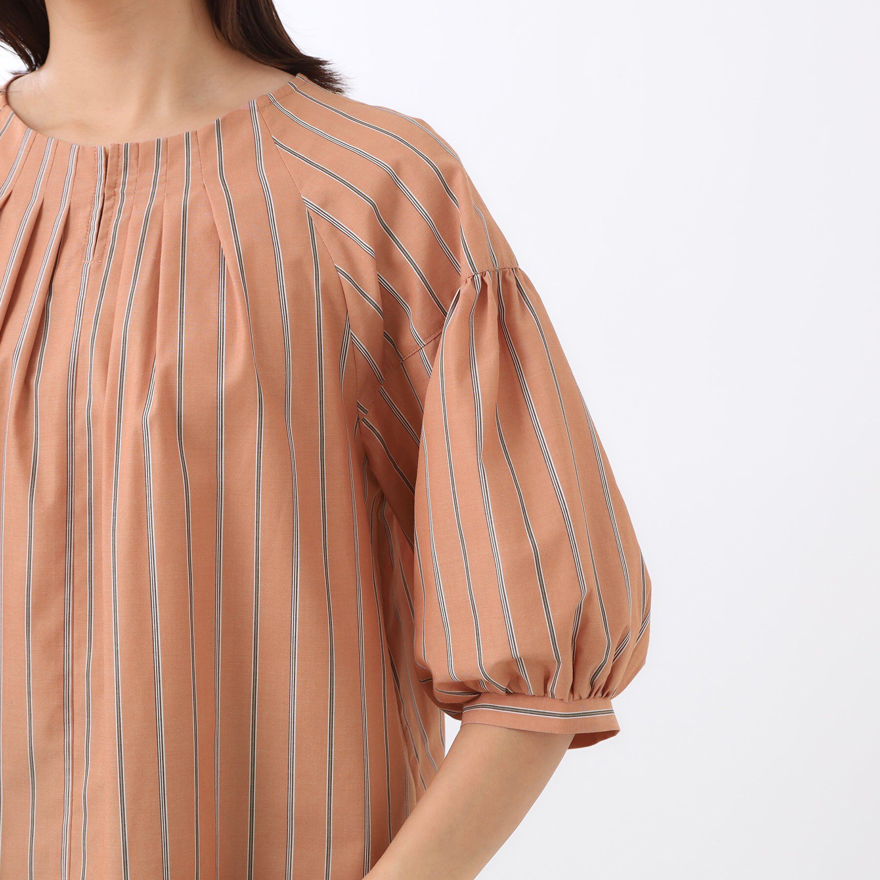 Reflect「【E‐QUALITY／体型カバー／ゆったり着られる◎】ストライプ&times;パフスリーブのブラウス」|シャツ・ブラウス|