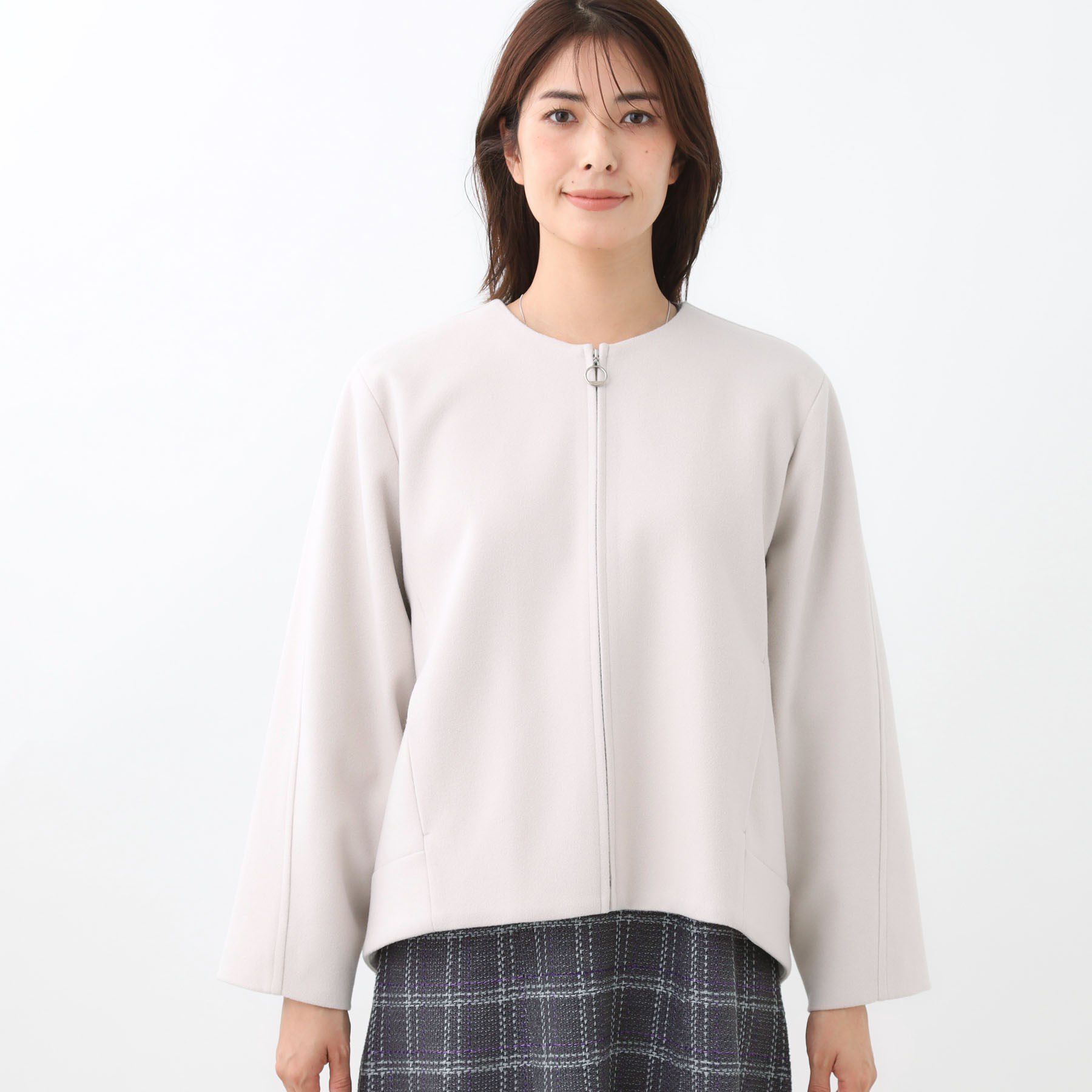 Reflect「【ゆったりシルエット】ジャージメルトンコクーンジャケット」|ノーカラーコート|