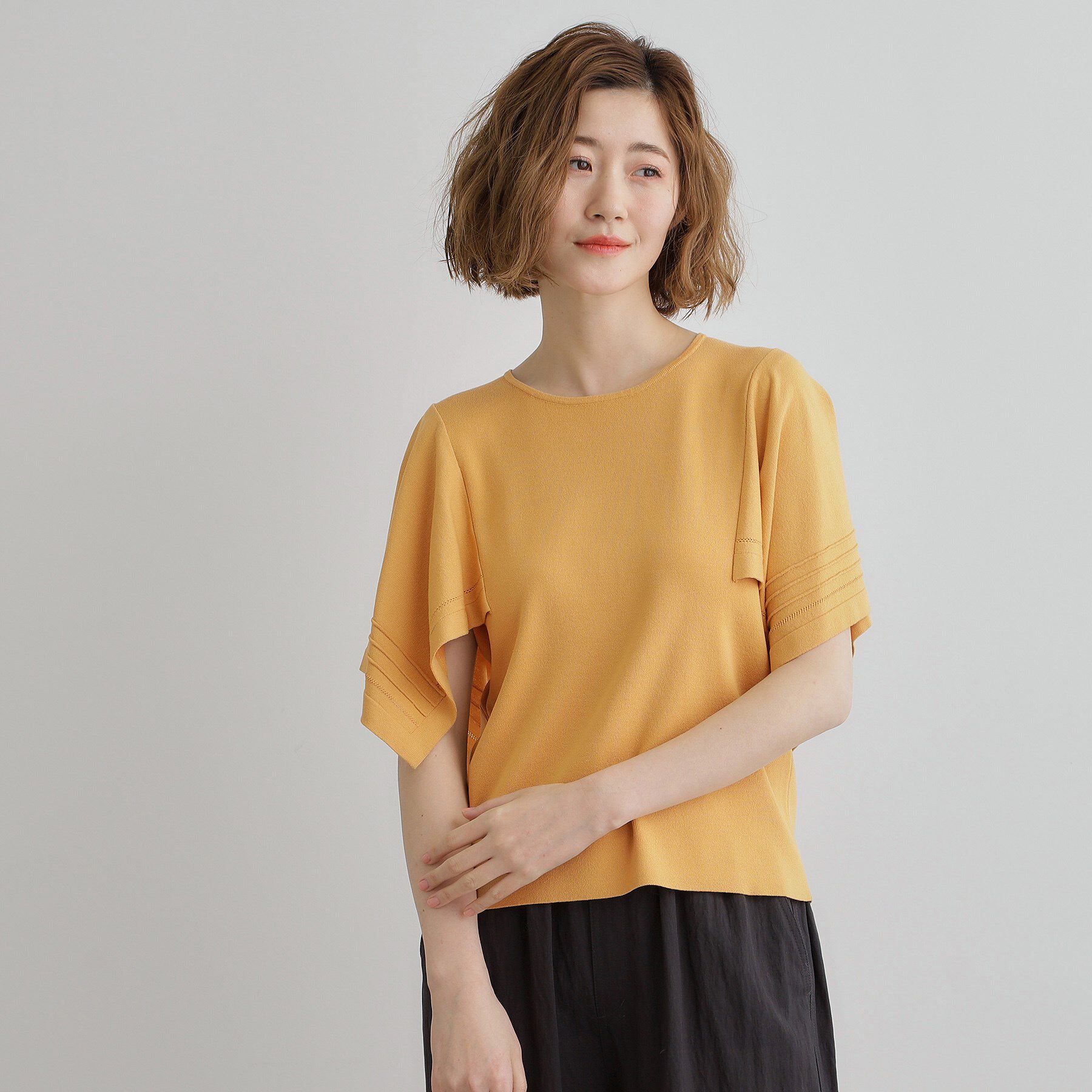 grove「ハンカチスリーブニットプルオーバー」|ニット・セーター|イエロー(032)