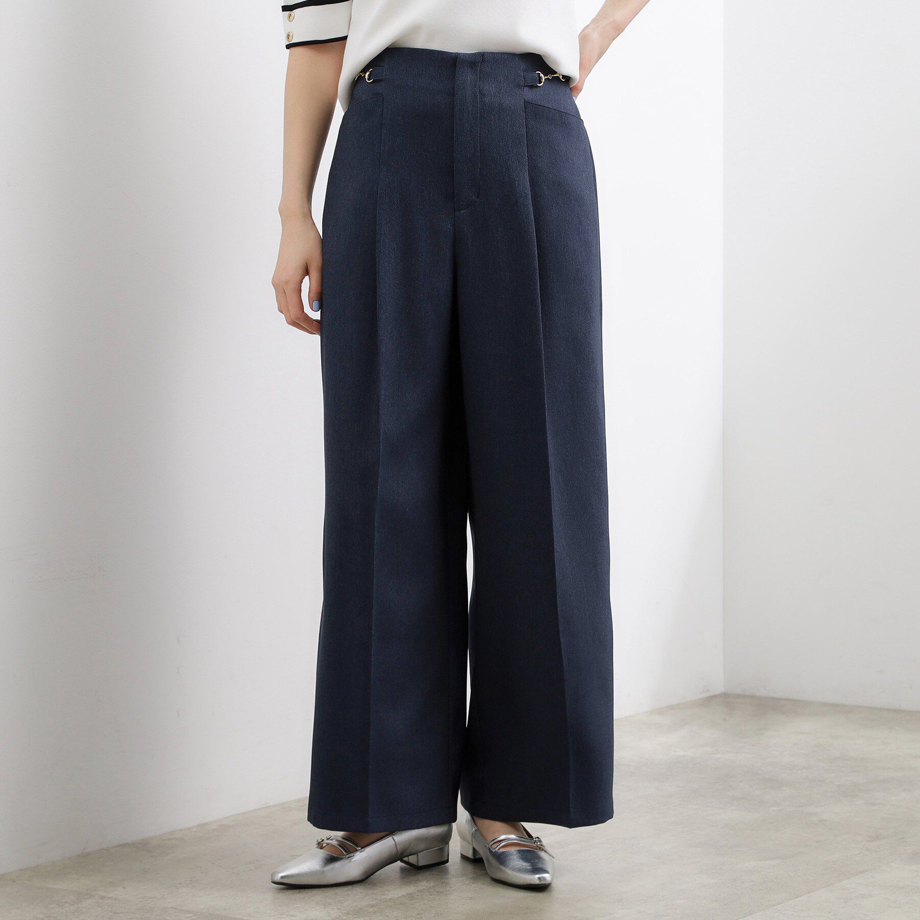 grove「シンプルを品よく格上げ　サイドビットワイドパンツ」|その他|ブルー(093)