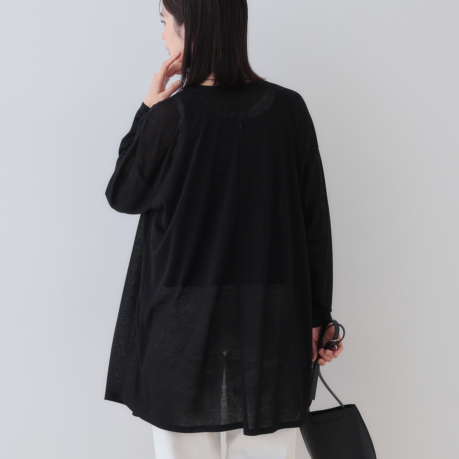 INDIVI「【洗える／シアーストライプ】ロング丈着流しカーディガン」|カーディガン|