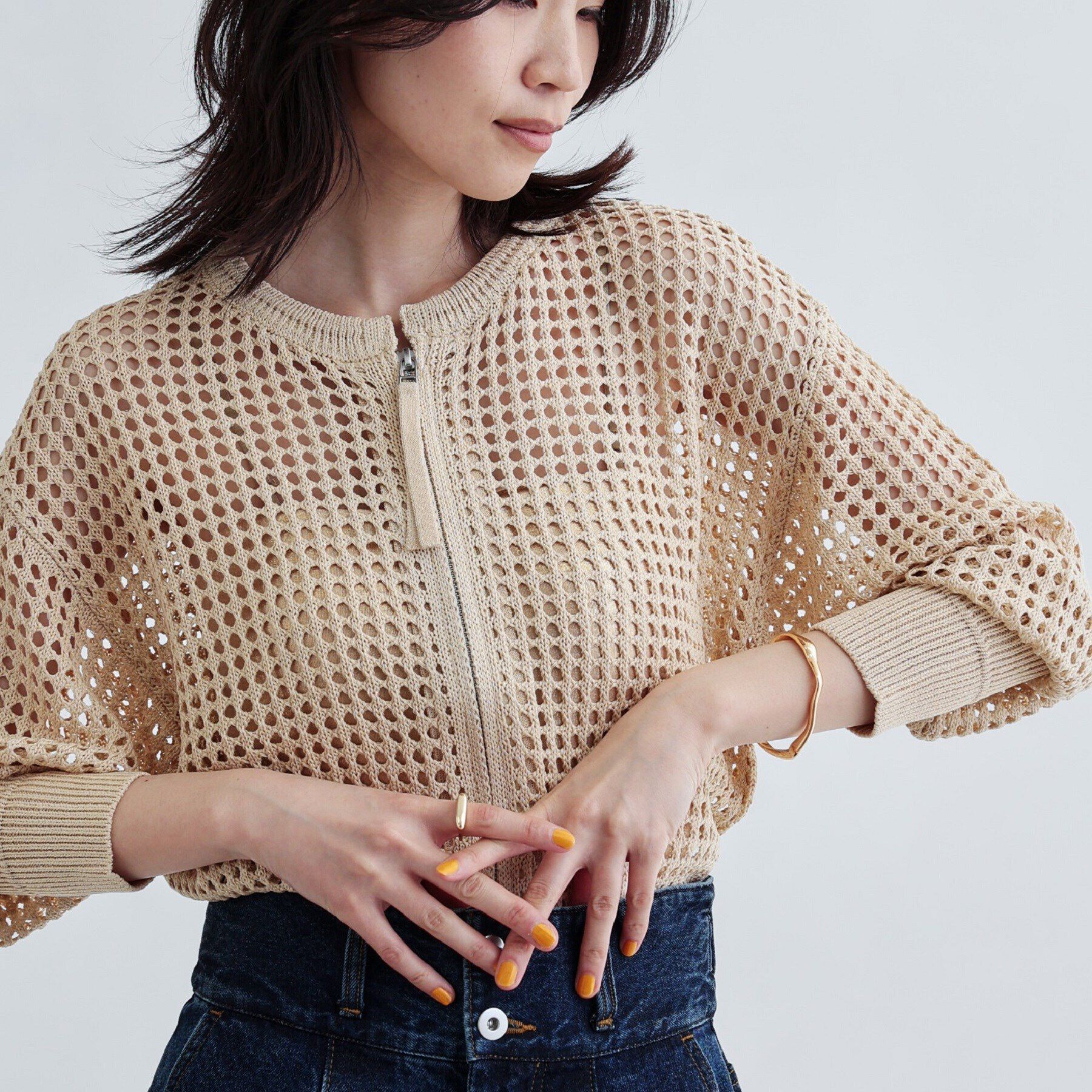 GALLEST「透かし編みニットカーディガン」|カーディガン|グレージュ(050)