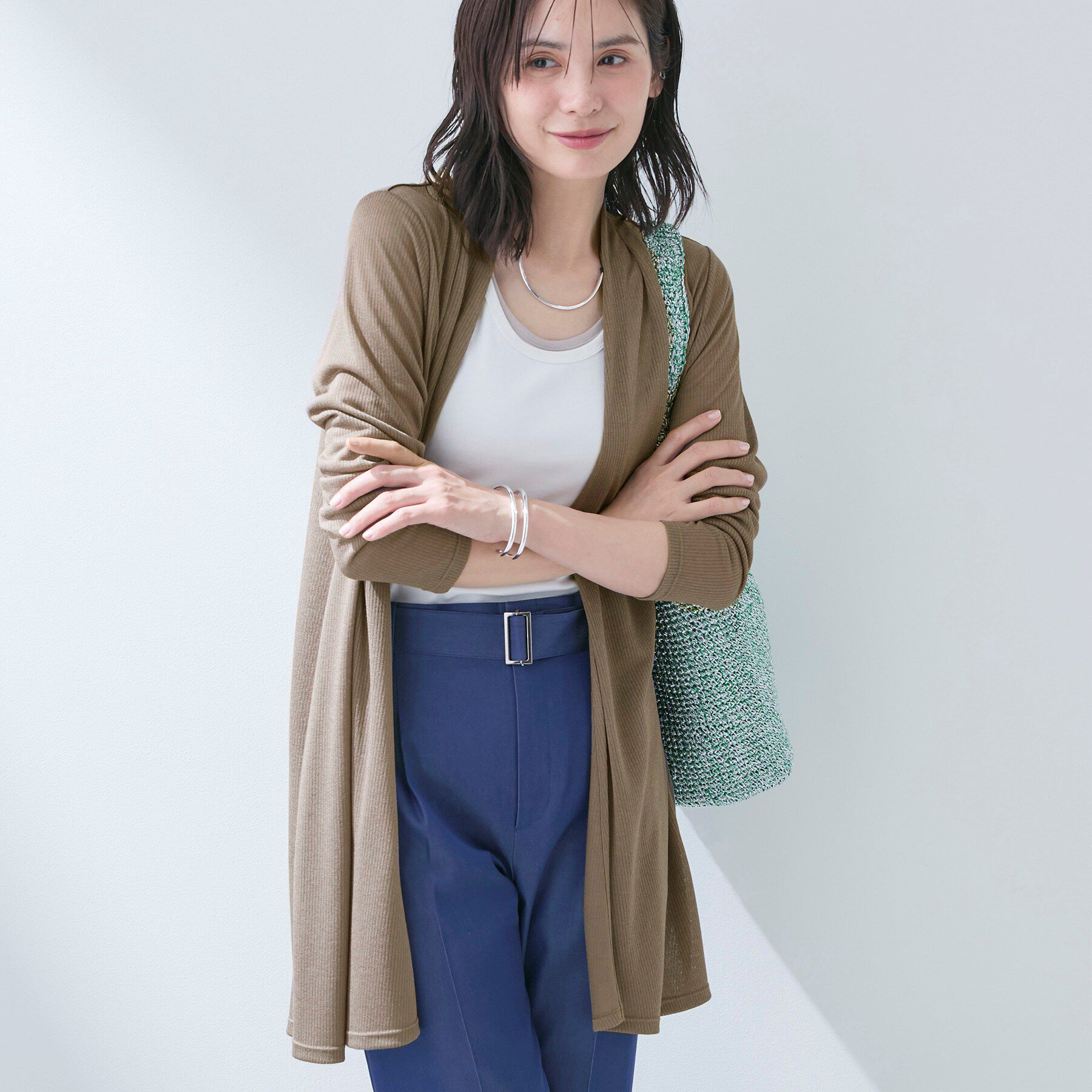 INDIVI「【洗える／アンサンブル可能】シアースストライプカーディガン」|カーディガン|モカブラウン(042