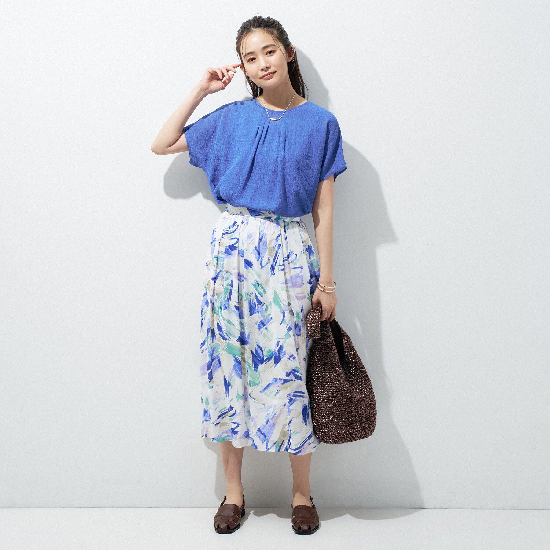 INDIVI「【洗える】無地＆チェーン柄 ギャザートップス」|シャツ・ブラウス|