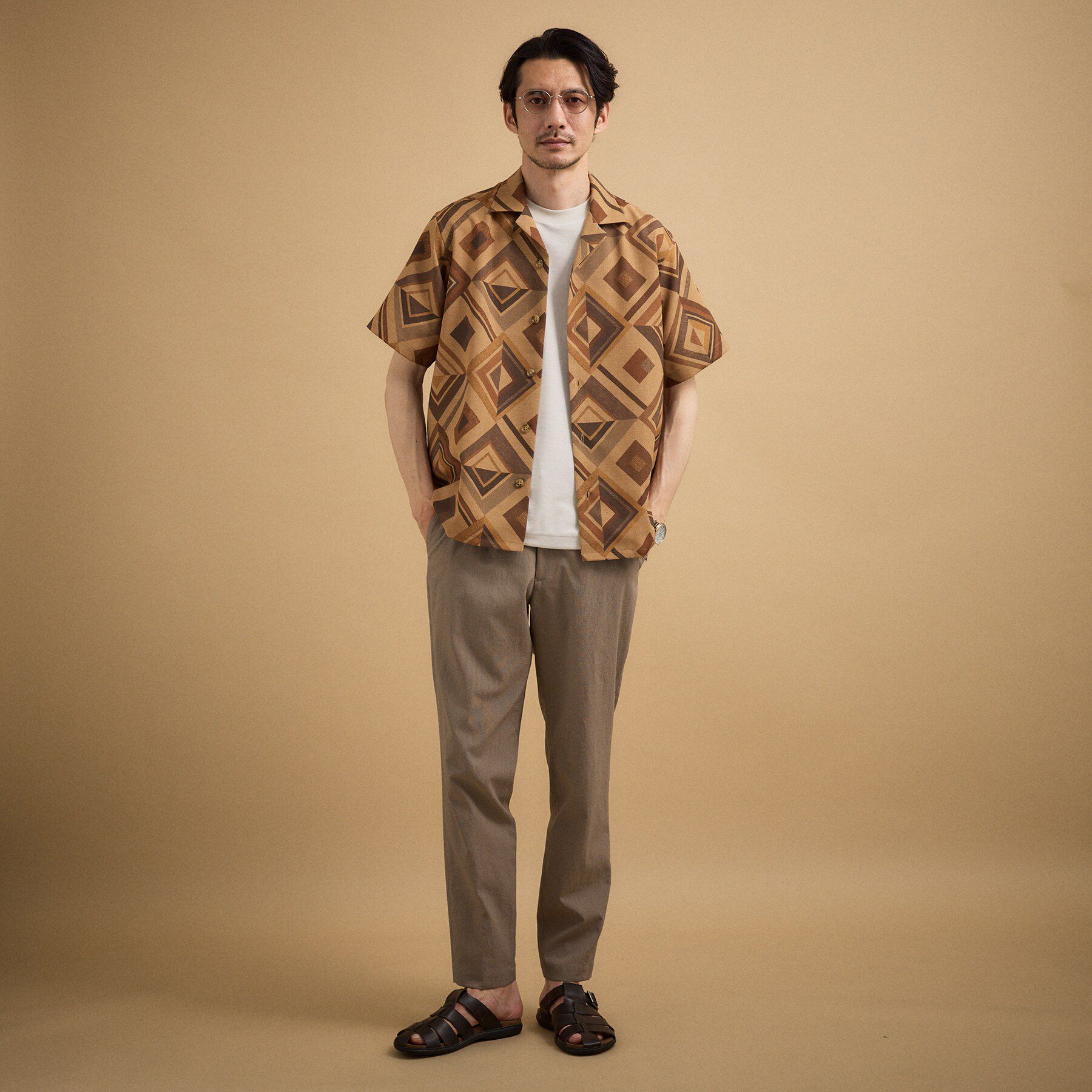 TAKEO KIKUCHI「【吸汗速乾】タイル柄プリント 半袖シャツ」|シャツ・ブラウス|