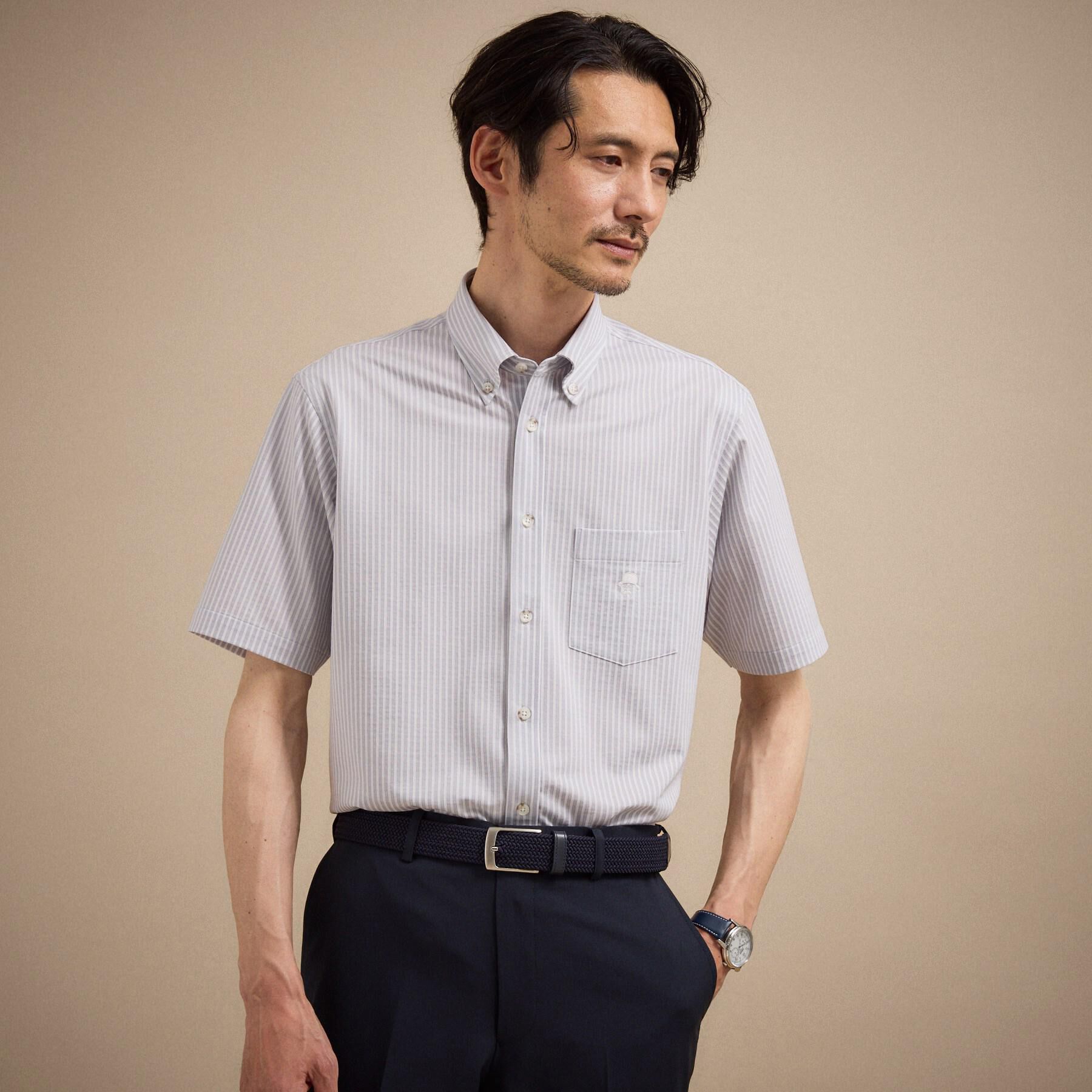 TAKEO KIKUCHI「【接触冷感】 ジャージストライプ シャツ」|シャツ・ブラウス|ライトグレー(311