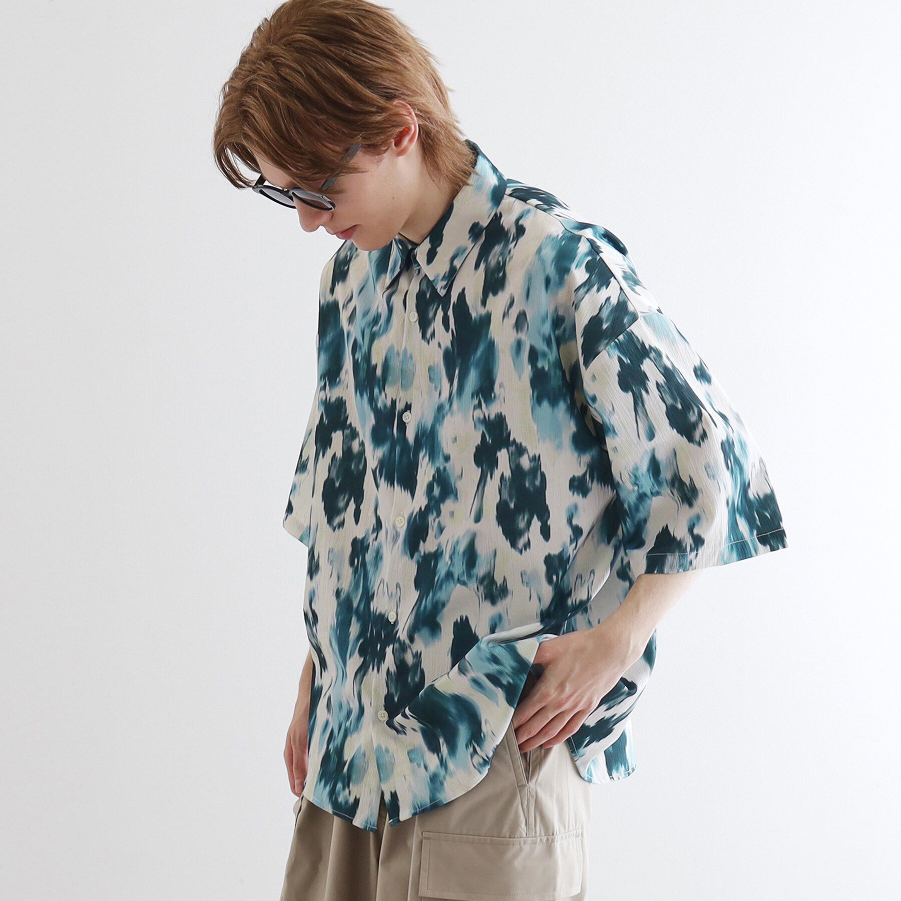 tk.TAKEO KIKUCHI「楊柳ブラープリントシャツ」|シャツ・ブラウス|ネイビー(494)