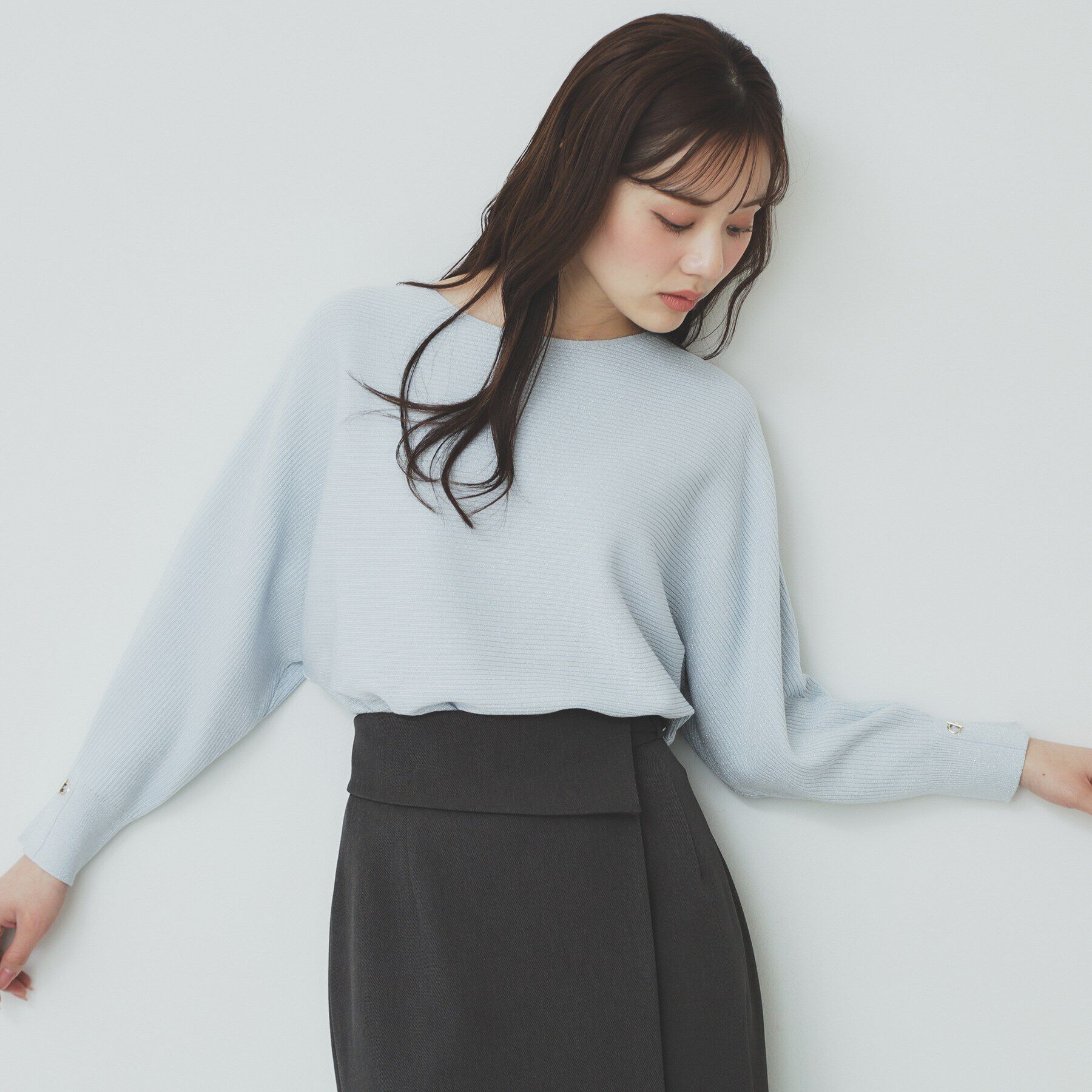 index「《5color》ドルマンリブニット【洗濯機洗い可/抗ピル】」|ニット・セーター|サックスブルー(69