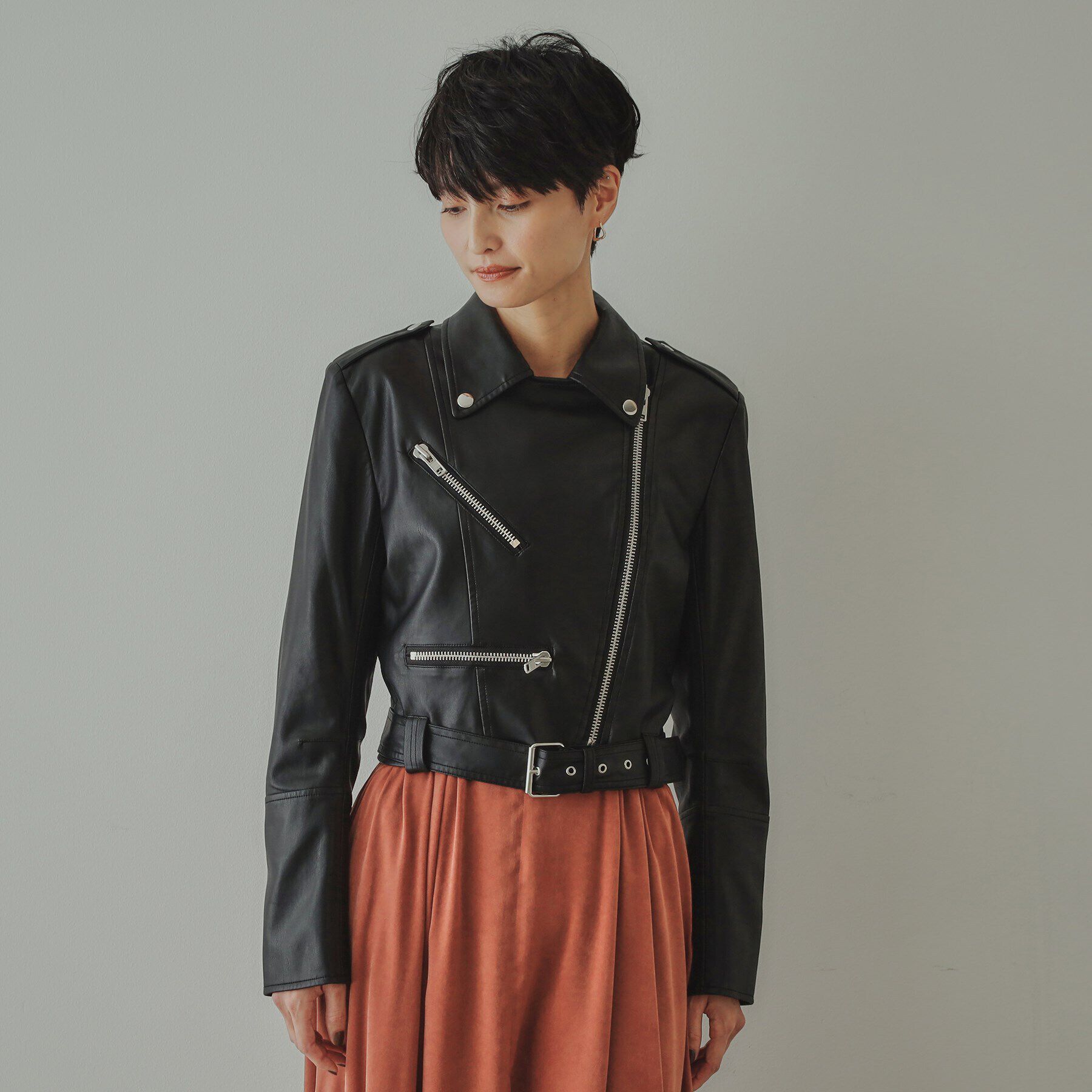 OPAQUE.CLIP「【大草直子さんコラボ】ショート丈ライダースジャケット」|ライダースジャケット|