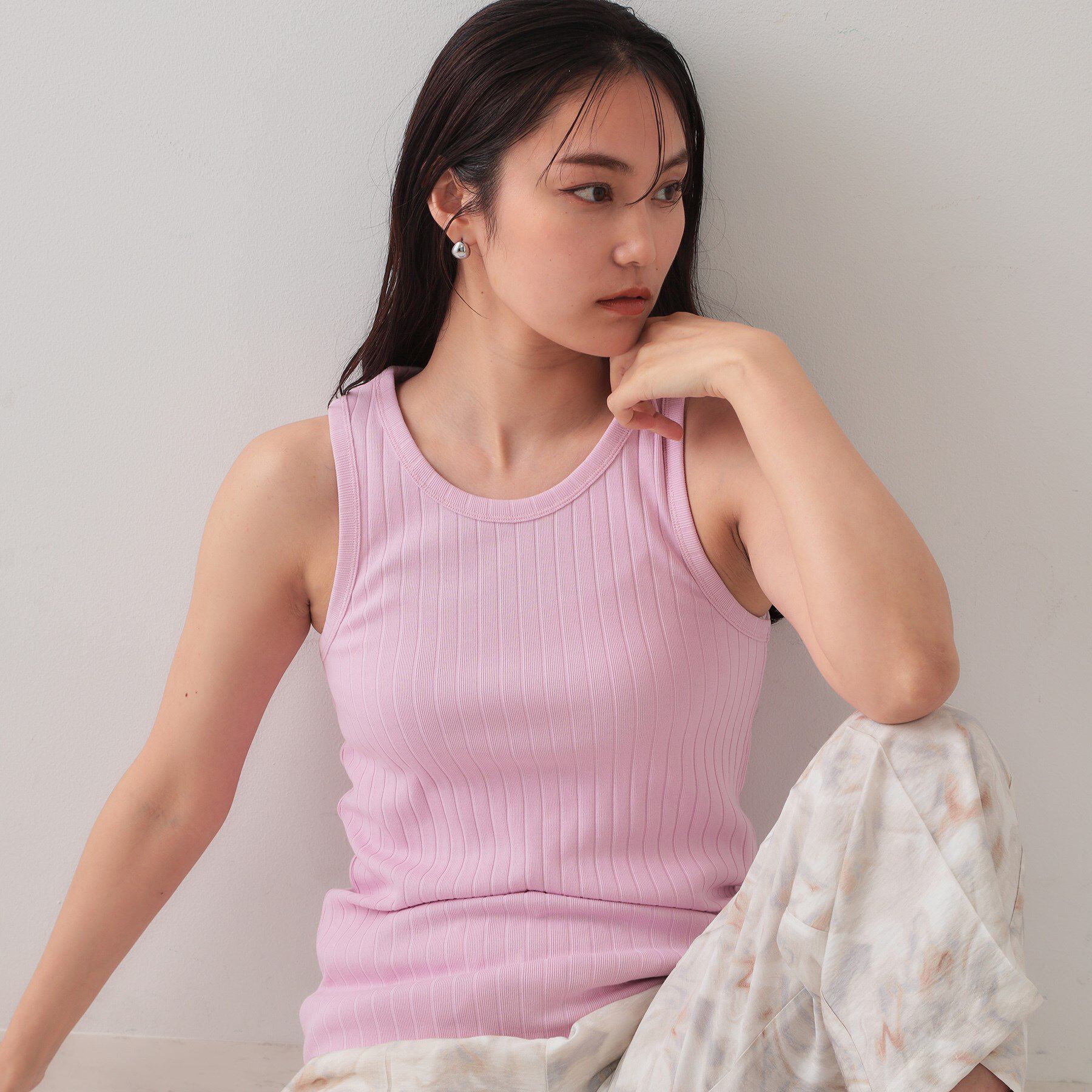 OPAQUE.CLIP「ワイドリブタンクトップ【洗濯機洗い可】」|キャミソール|ピンク(071)