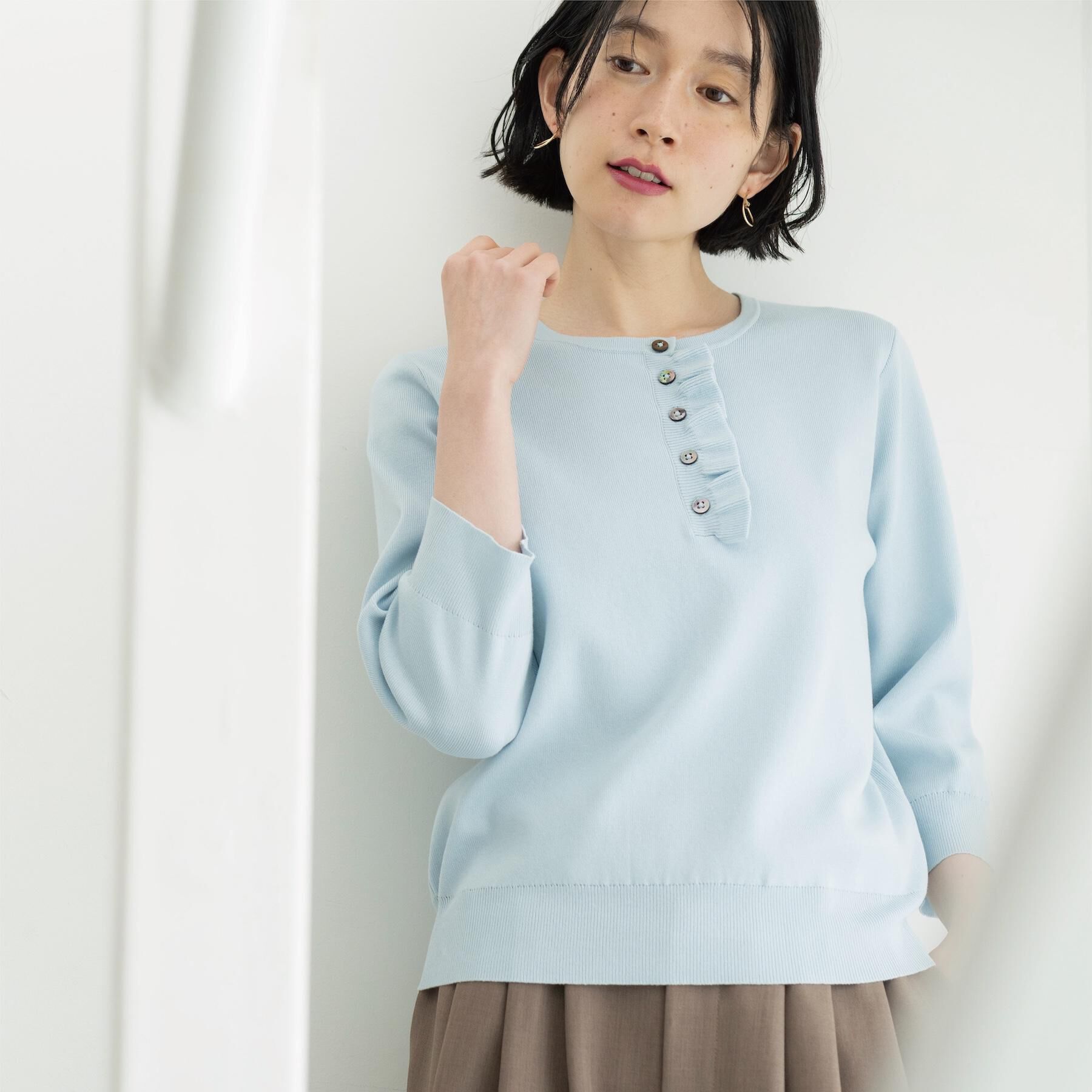 OPAQUE.CLIP「フリルヘンリーネックニット【洗濯機OK/抗ピル】」|ニット・セーター|