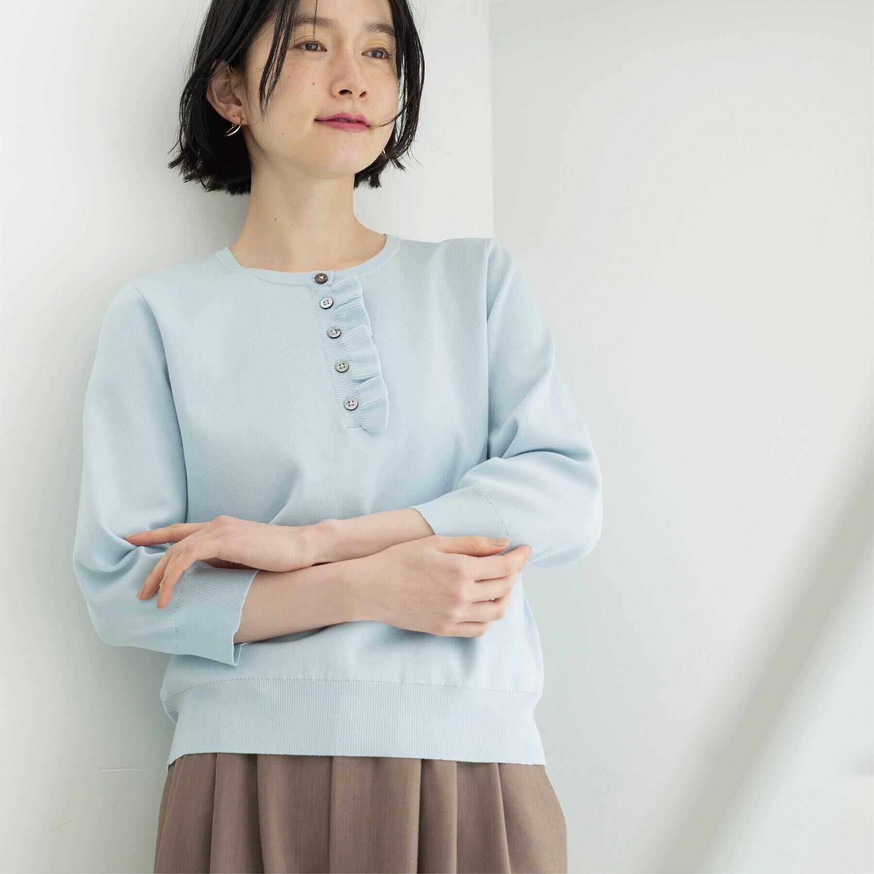 OPAQUE.CLIP「フリルヘンリーネックニット【洗濯機OK/抗ピル】」|ニット・セーター|