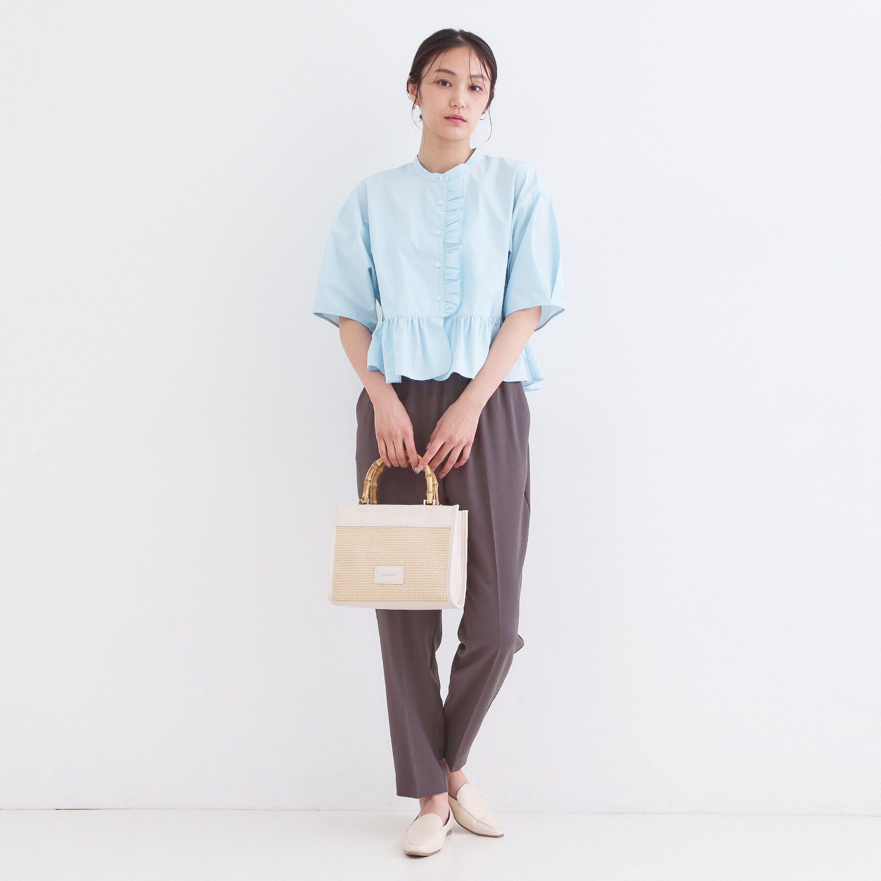 OPAQUE.CLIP「バンブーハンドルスクエアミドルトートバッグ【2WAY】」|トートバッグ|