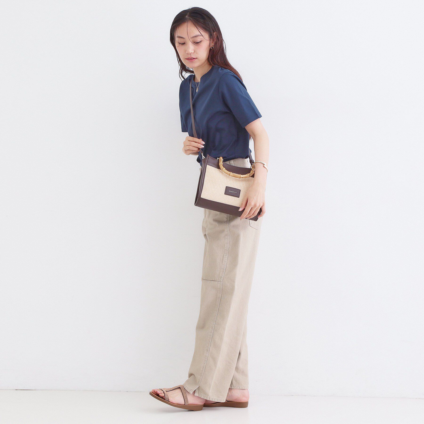 OPAQUE.CLIP「バンブーハンドルスクエアミドルトートバッグ【2WAY】」|トートバッグ|