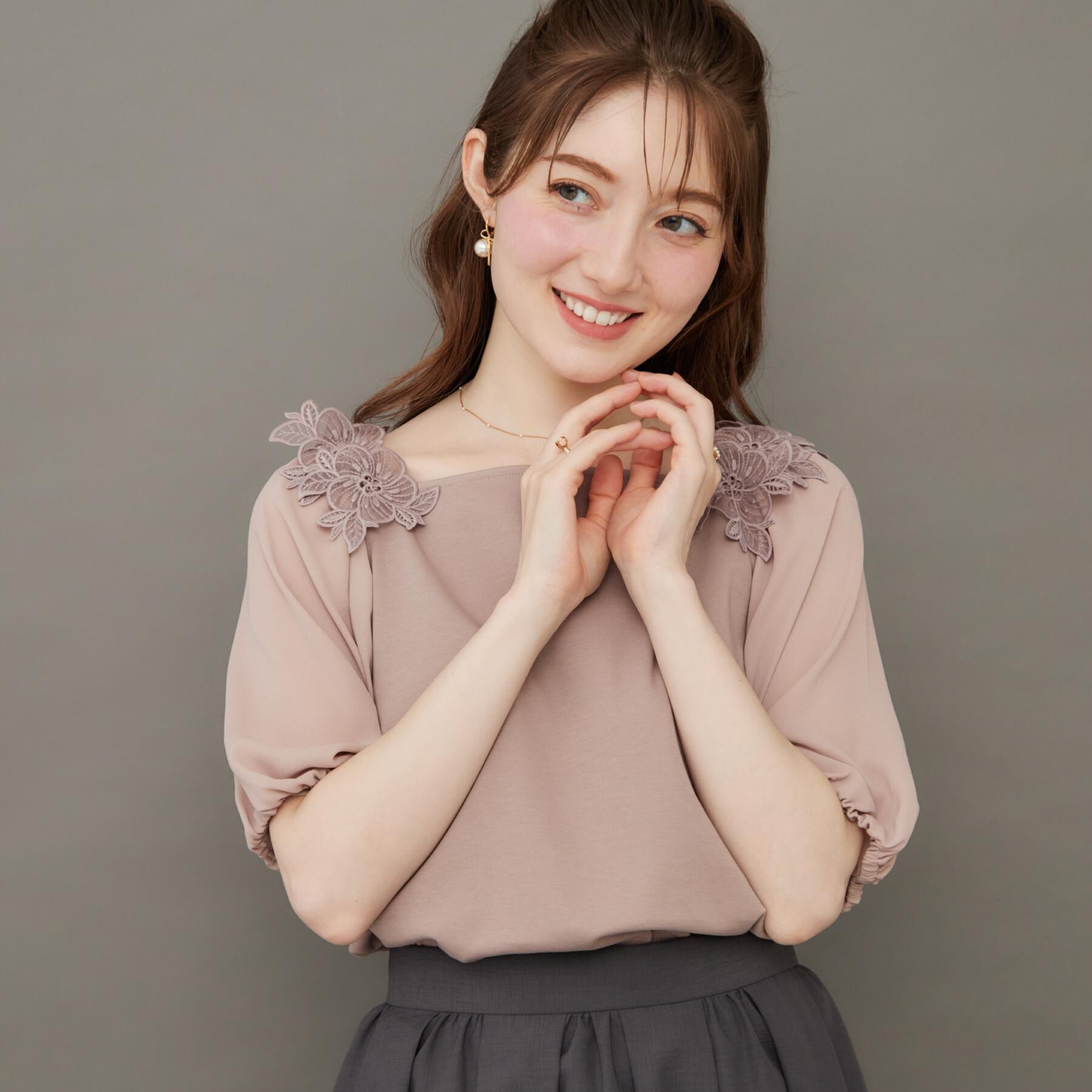 Couture broach「【マシンウォッシャブル・UVケア・接触冷感】ラグランレースドッキングカットソー」|Tシャツ・カットソー|