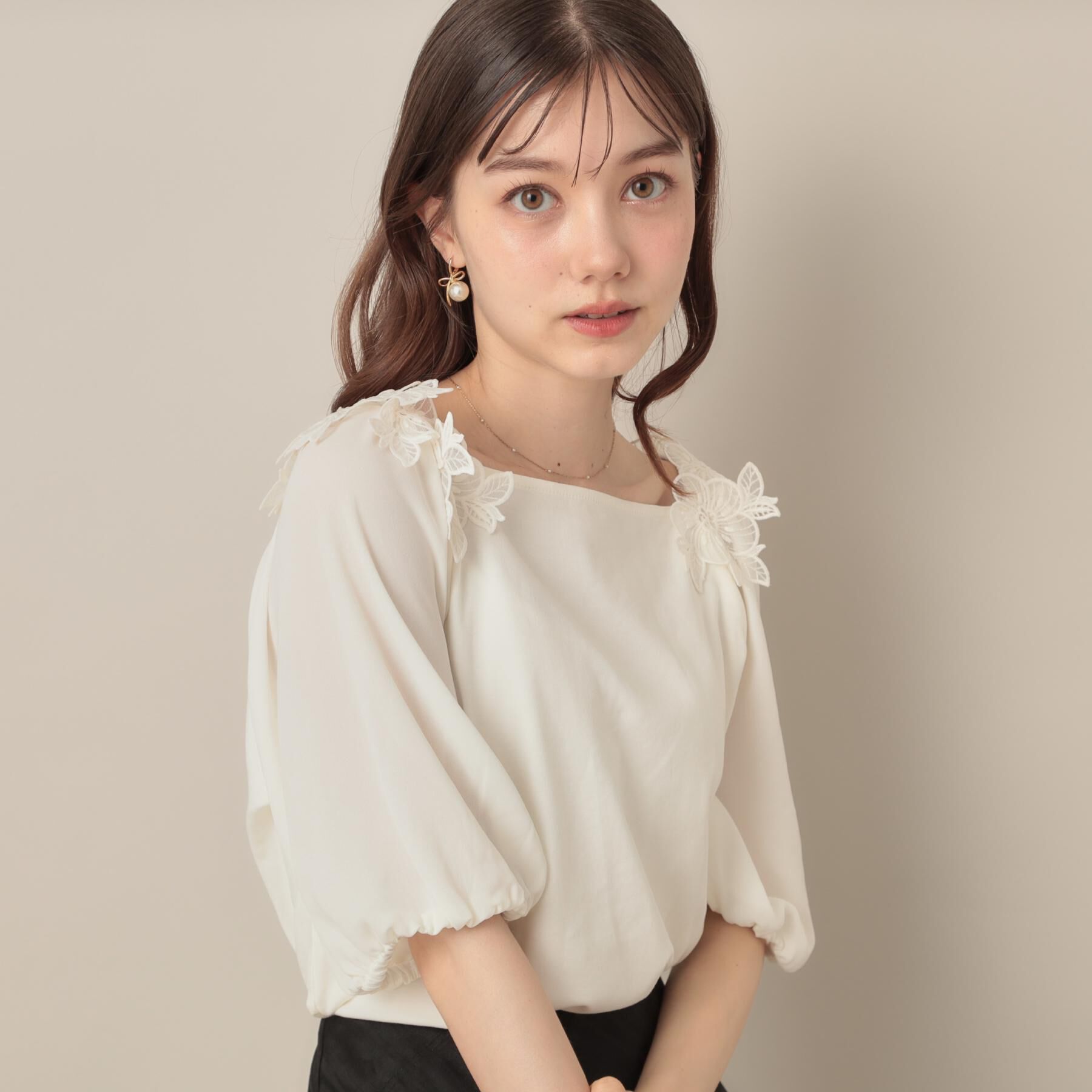 Couture broach「【マシンウォッシャブル・UVケア・接触冷感】ラグランレースドッキングカットソー」|Tシャツ・カットソー|